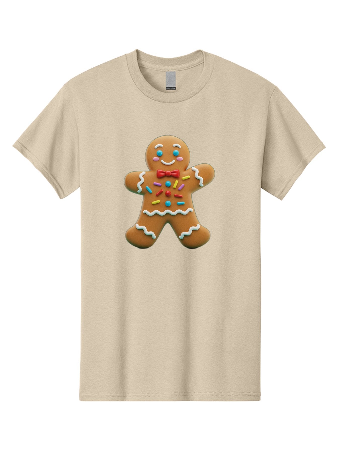 Gingerbread-Man-14 Men'S Graphic Tee, 100% Cotton, Comfortable Casual Summer Wear, Machine Washable, Gingerbread Man, Holiday Treat, Cookie Decoration, Colorful Sprinkles, Red Bow Tie, Happy Face, Festive Character, Baked Goods, Sweet Delight, Bab946 14