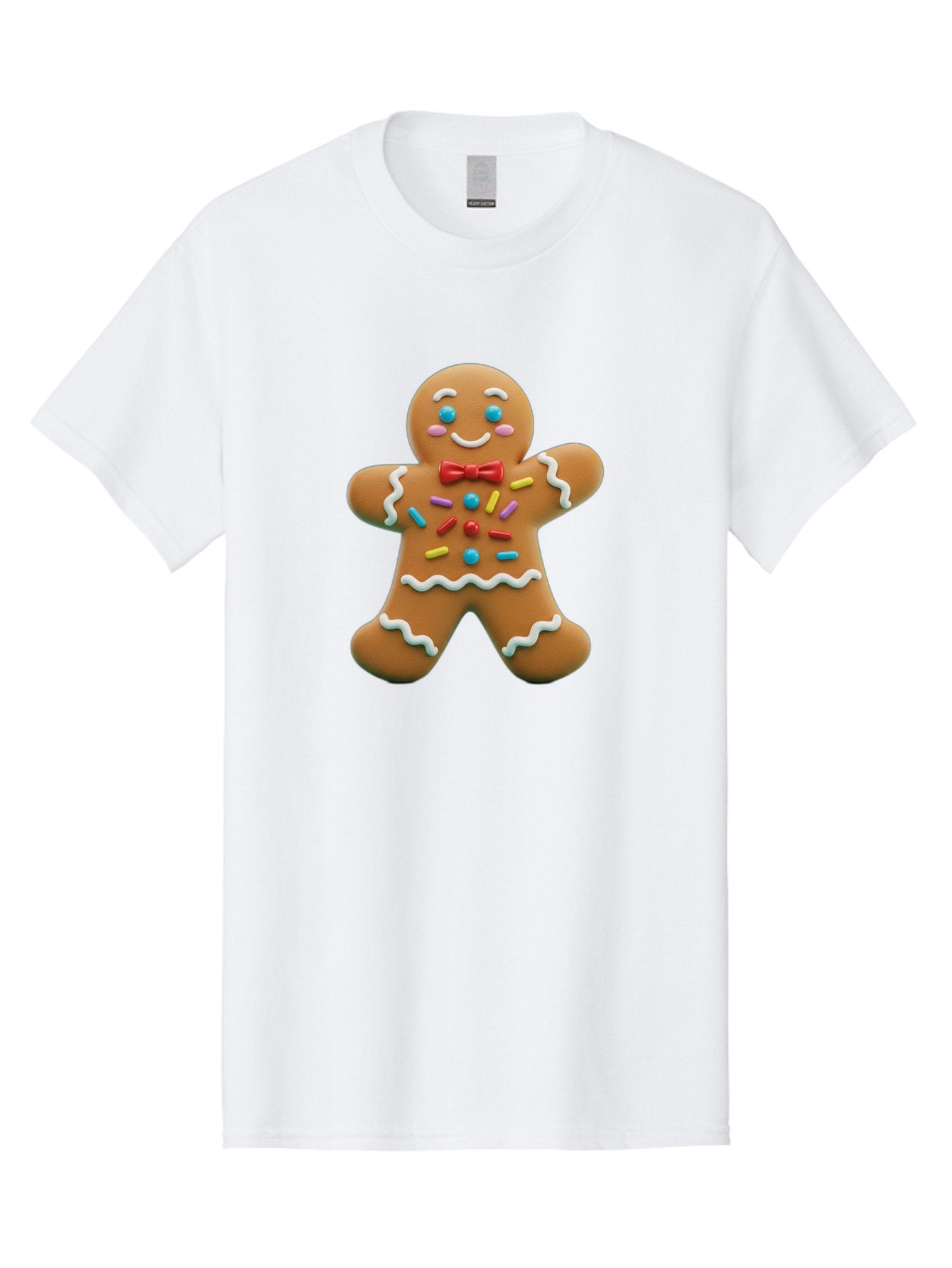 Gingerbread-Man-14 Men'S Graphic Tee, 100% Cotton, Comfortable Casual Summer Wear, Machine Washable, Gingerbread Man, Holiday Treat, Cookie Decoration, Colorful Sprinkles, Red Bow Tie, Happy Face, Festive Character, Baked Goods, Sweet Delight, Bab946 5