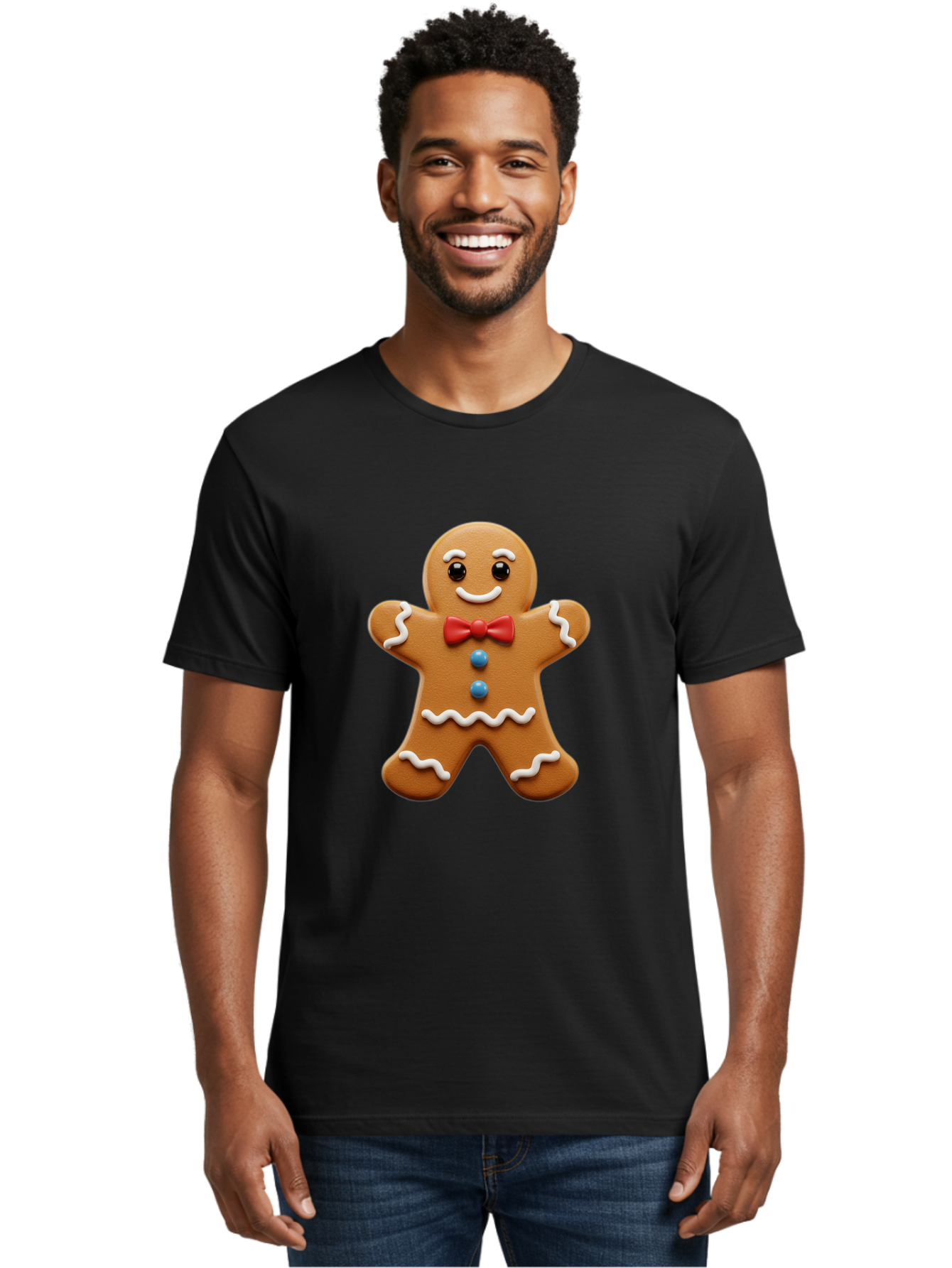 Gingerbread-Man-15 Men'S Graphic Tee, 100% Cotton, Comfortable Casual Summer Wear, Machine Washable, Gingerbread Man, Christmas Cookie, Red Bow Tie, White Icing, Blue Buttons, Festive Treat, Holiday Baking, Sweet Delight, Winter Wonderland Bab947 20