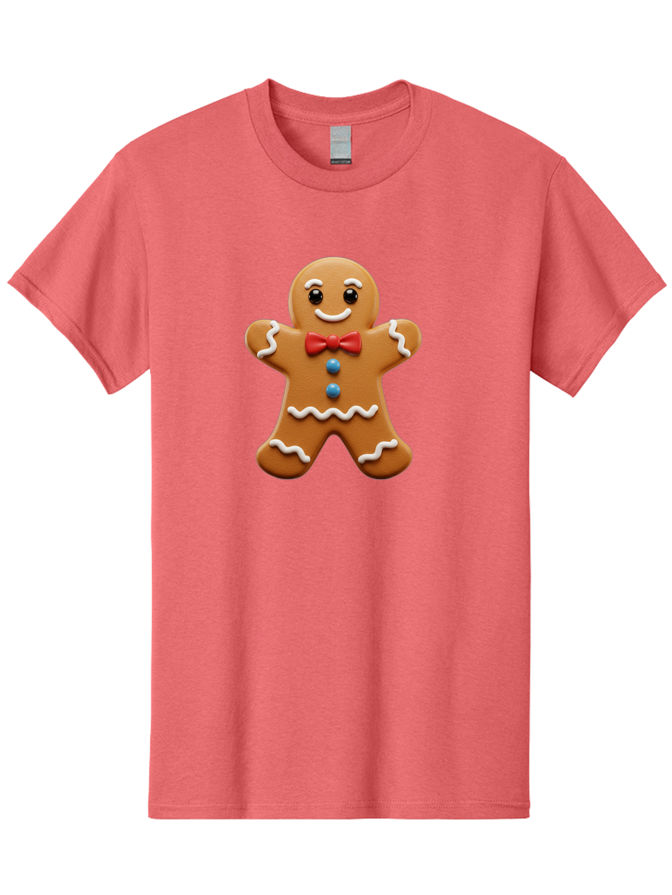 Gingerbread-Man-15 Men'S Graphic Tee, 100% Cotton, Comfortable Casual Summer Wear, Machine Washable, Gingerbread Man, Christmas Cookie, Red Bow Tie, White Icing, Blue Buttons, Festive Treat, Holiday Baking, Sweet Delight, Winter Wonderland Bab947