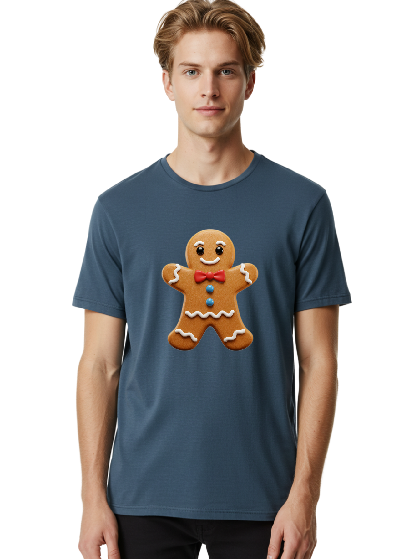 Gingerbread-Man-15 Men'S Graphic Tee, 100% Cotton, Comfortable Casual Summer Wear, Machine Washable, Gingerbread Man, Christmas Cookie, Red Bow Tie, White Icing, Blue Buttons, Festive Treat, Holiday Baking, Sweet Delight, Winter Wonderland Bab947 29