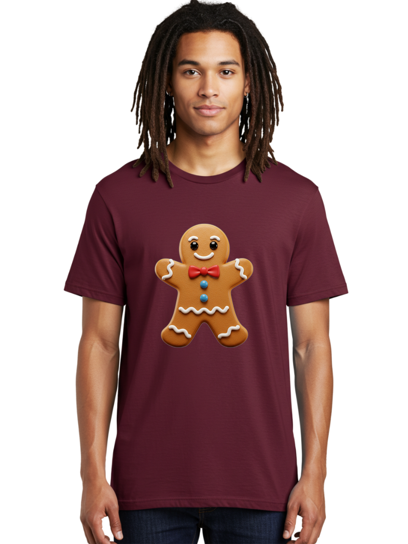 Gingerbread-Man-15 Men'S Graphic Tee, 100% Cotton, Comfortable Casual Summer Wear, Machine Washable, Gingerbread Man, Christmas Cookie, Red Bow Tie, White Icing, Blue Buttons, Festive Treat, Holiday Baking, Sweet Delight, Winter Wonderland Bab947 27