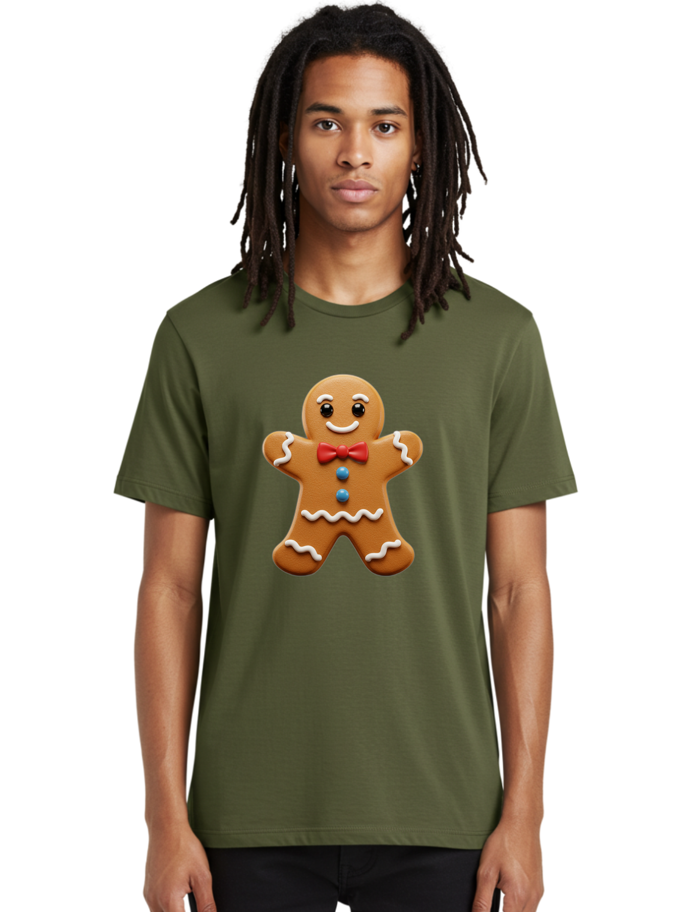 Gingerbread-Man-15 Men'S Graphic Tee, 100% Cotton, Comfortable Casual Summer Wear, Machine Washable, Gingerbread Man, Christmas Cookie, Red Bow Tie, White Icing, Blue Buttons, Festive Treat, Holiday Baking, Sweet Delight, Winter Wonderland Bab947 25