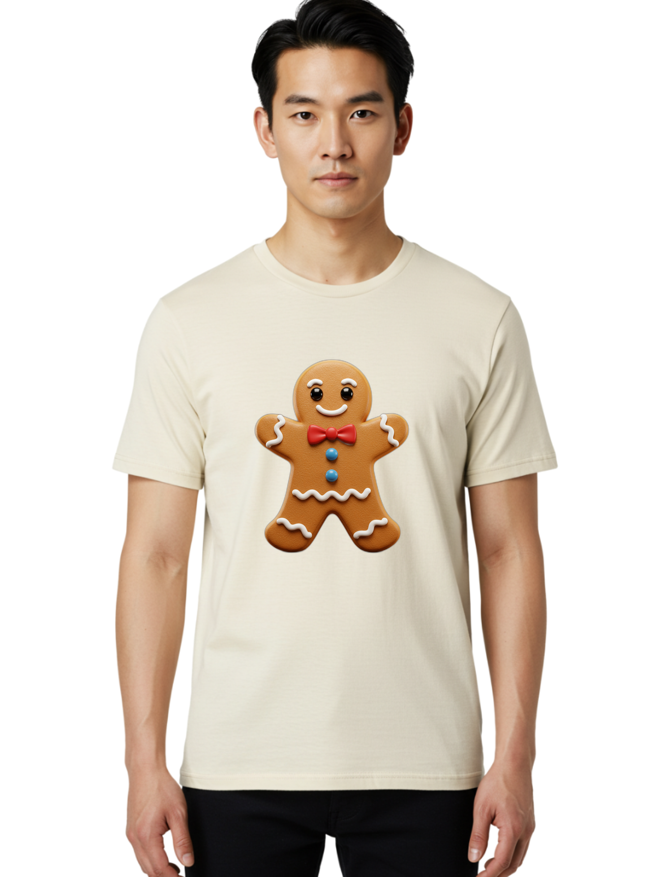 Gingerbread-Man-15 Men'S Graphic Tee, 100% Cotton, Comfortable Casual Summer Wear, Machine Washable, Gingerbread Man, Christmas Cookie, Red Bow Tie, White Icing, Blue Buttons, Festive Treat, Holiday Baking, Sweet Delight, Winter Wonderland Bab947 22