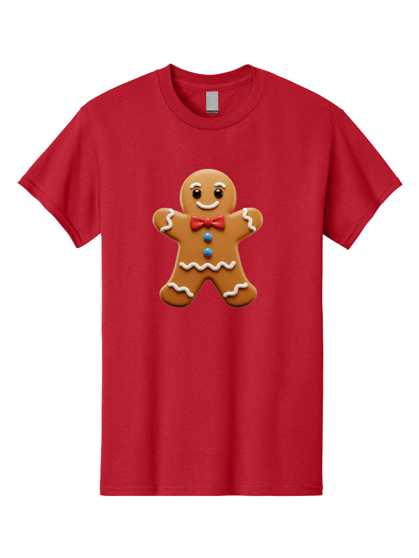 Gingerbread-Man-15 Men'S Graphic Tee, 100% Cotton, Comfortable Casual Summer Wear, Machine Washable, Gingerbread Man, Christmas Cookie, Red Bow Tie, White Icing, Blue Buttons, Festive Treat, Holiday Baking, Sweet Delight, Winter Wonderland Bab947 3