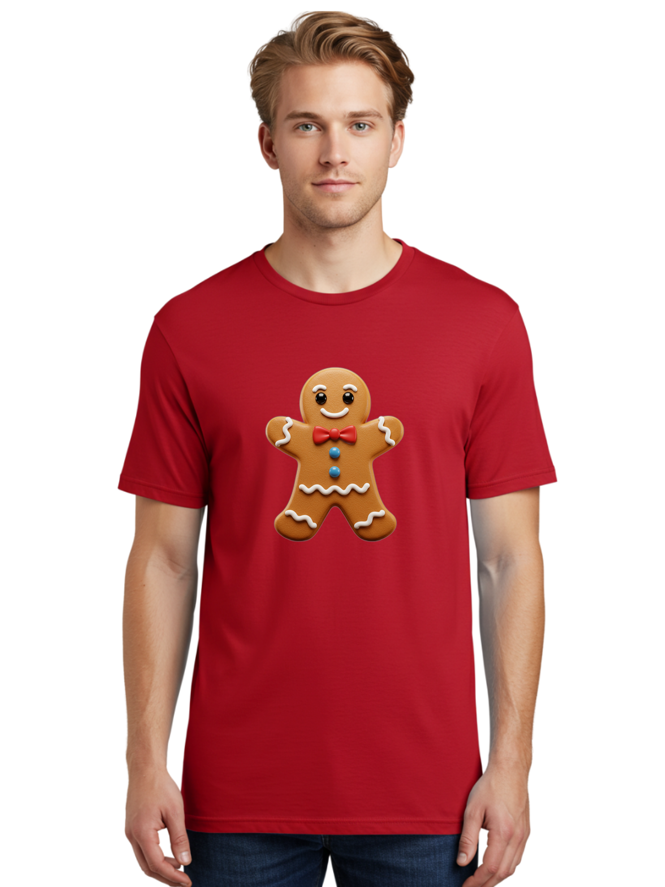Gingerbread-Man-15 Men'S Graphic Tee, 100% Cotton, Comfortable Casual Summer Wear, Machine Washable, Gingerbread Man, Christmas Cookie, Red Bow Tie, White Icing, Blue Buttons, Festive Treat, Holiday Baking, Sweet Delight, Winter Wonderland Bab947 18