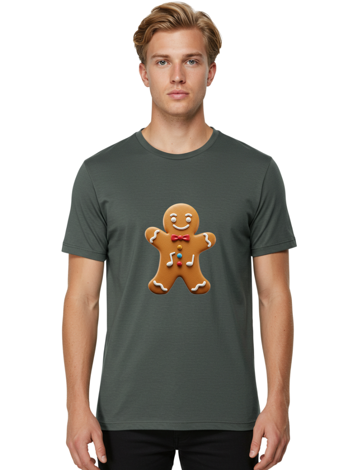 Gingerbread-Man-16 Men'S Graphic Tee, 100% Cotton, Comfortable Casual Summer Wear, Machine Washable, Gingerbread Man, Holiday Treat, Festive Cookie, Christmas Baking, Sweet Decoration, Icing Details, Candy Buttons, Red Bow Tie, White Icing Bab948 28