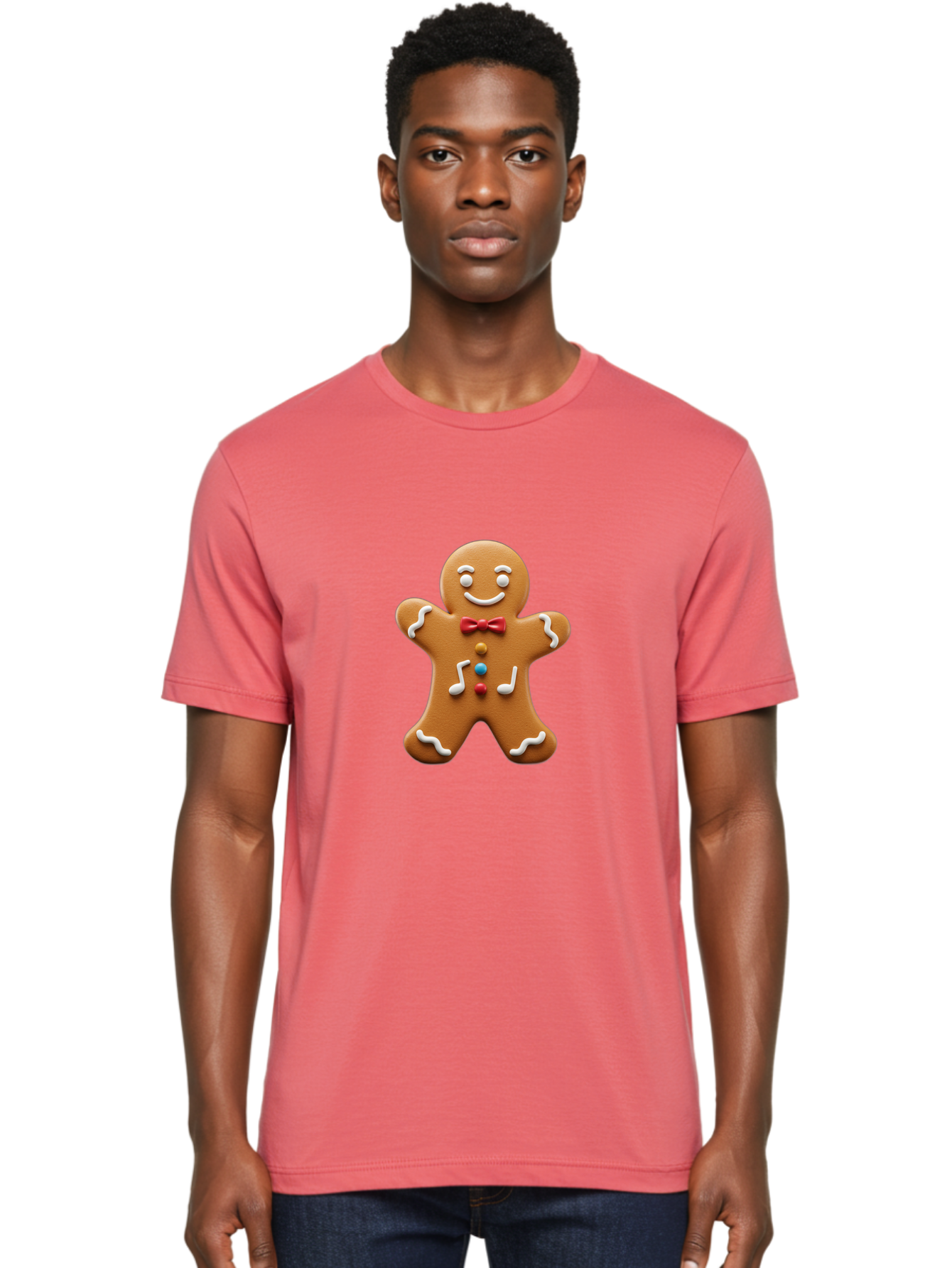 Gingerbread-Man-16 Men'S Graphic Tee, 100% Cotton, Comfortable Casual Summer Wear, Machine Washable, Gingerbread Man, Holiday Treat, Festive Cookie, Christmas Baking, Sweet Decoration, Icing Details, Candy Buttons, Red Bow Tie, White Icing Bab948 30