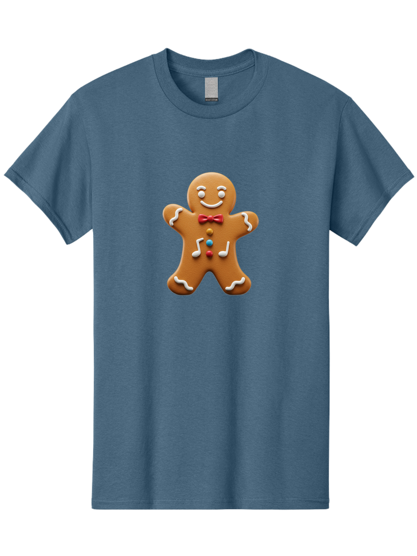 Gingerbread-Man-16 Men'S Graphic Tee, 100% Cotton, Comfortable Casual Summer Wear, Machine Washable, Gingerbread Man, Holiday Treat, Festive Cookie, Christmas Baking, Sweet Decoration, Icing Details, Candy Buttons, Red Bow Tie, White Icing Bab948