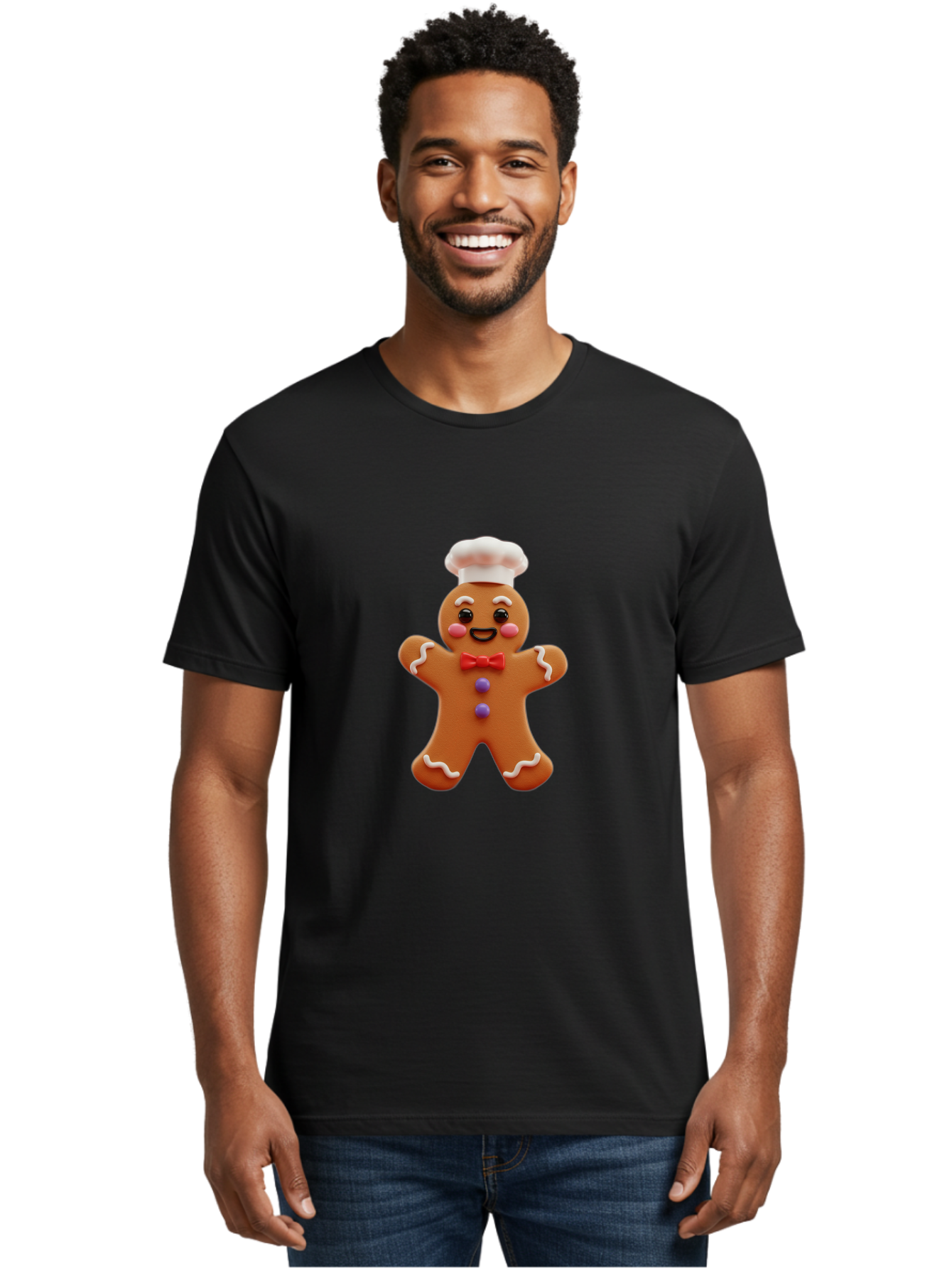 Gingerbread-Man-2 Men'S Graphic Tee, 100% Cotton, Comfortable Casual Summer Wear, Machine Washable, Gingerbread Man, Holiday Treat, Baking Delight, Festive Dessert, Red Bow Tie, Chef'S Hat, Sweet Character, Christmas Cookie Bab950 22