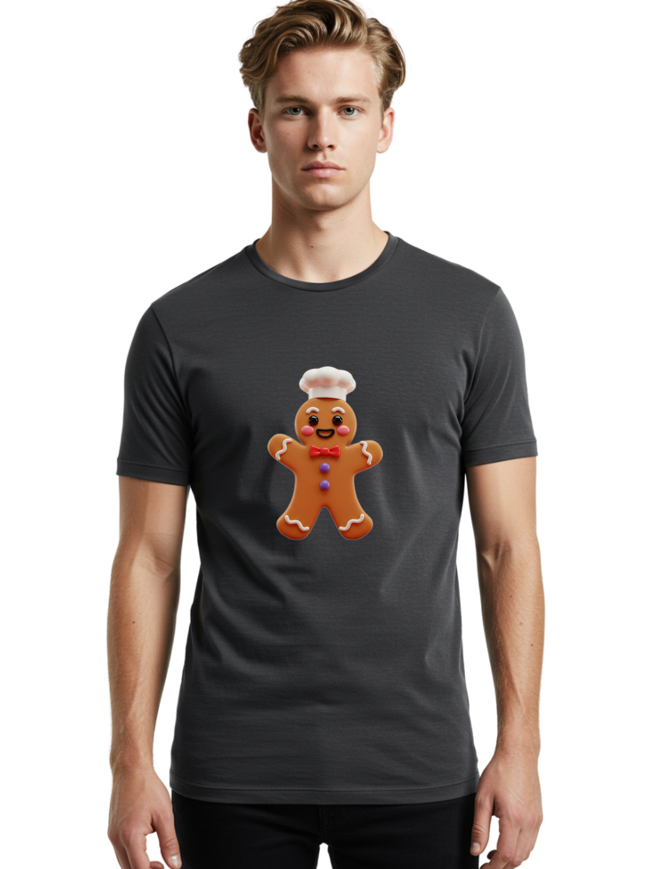 Gingerbread-Man-2 Men'S Graphic Tee, 100% Cotton, Comfortable Casual Summer Wear, Machine Washable, Gingerbread Man, Holiday Treat, Baking Delight, Festive Dessert, Red Bow Tie, Chef'S Hat, Sweet Character, Christmas Cookie Bab950 26