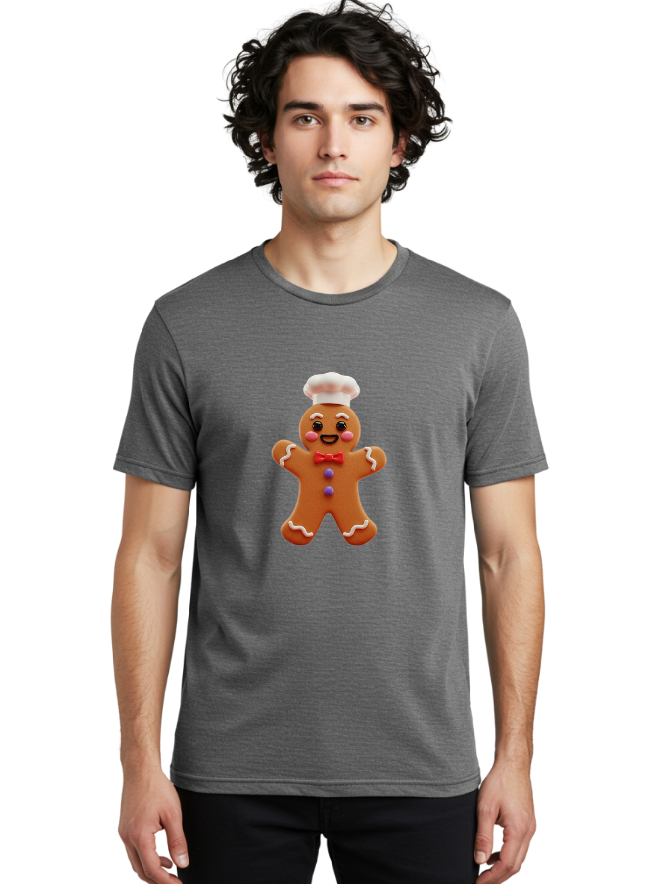 Gingerbread-Man-2 Men'S Graphic Tee, 100% Cotton, Comfortable Casual Summer Wear, Machine Washable, Gingerbread Man, Holiday Treat, Baking Delight, Festive Dessert, Red Bow Tie, Chef'S Hat, Sweet Character, Christmas Cookie Bab950 20