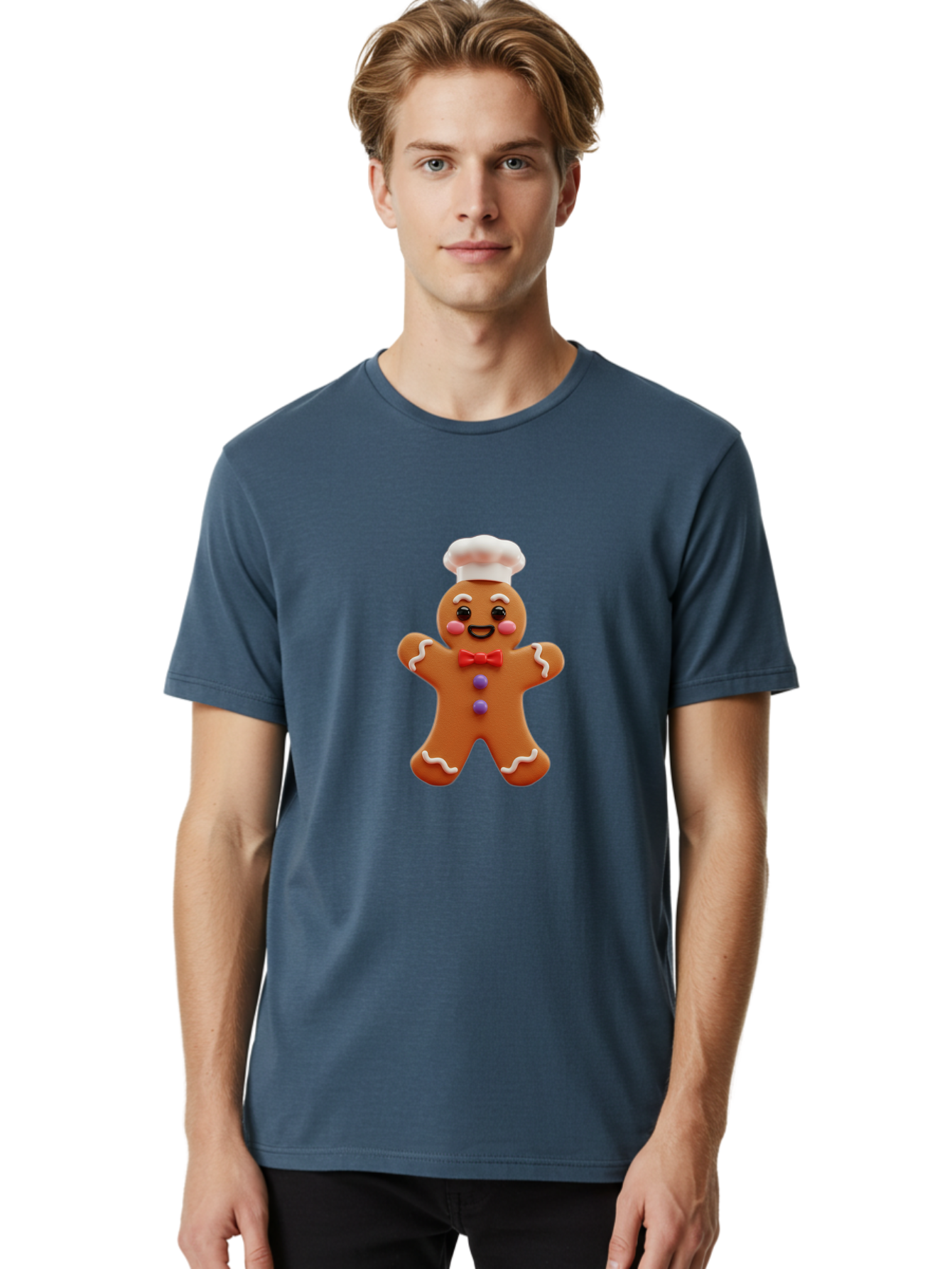 Gingerbread-Man-2 Men'S Graphic Tee, 100% Cotton, Comfortable Casual Summer Wear, Machine Washable, Gingerbread Man, Holiday Treat, Baking Delight, Festive Dessert, Red Bow Tie, Chef'S Hat, Sweet Character, Christmas Cookie Bab950 18
