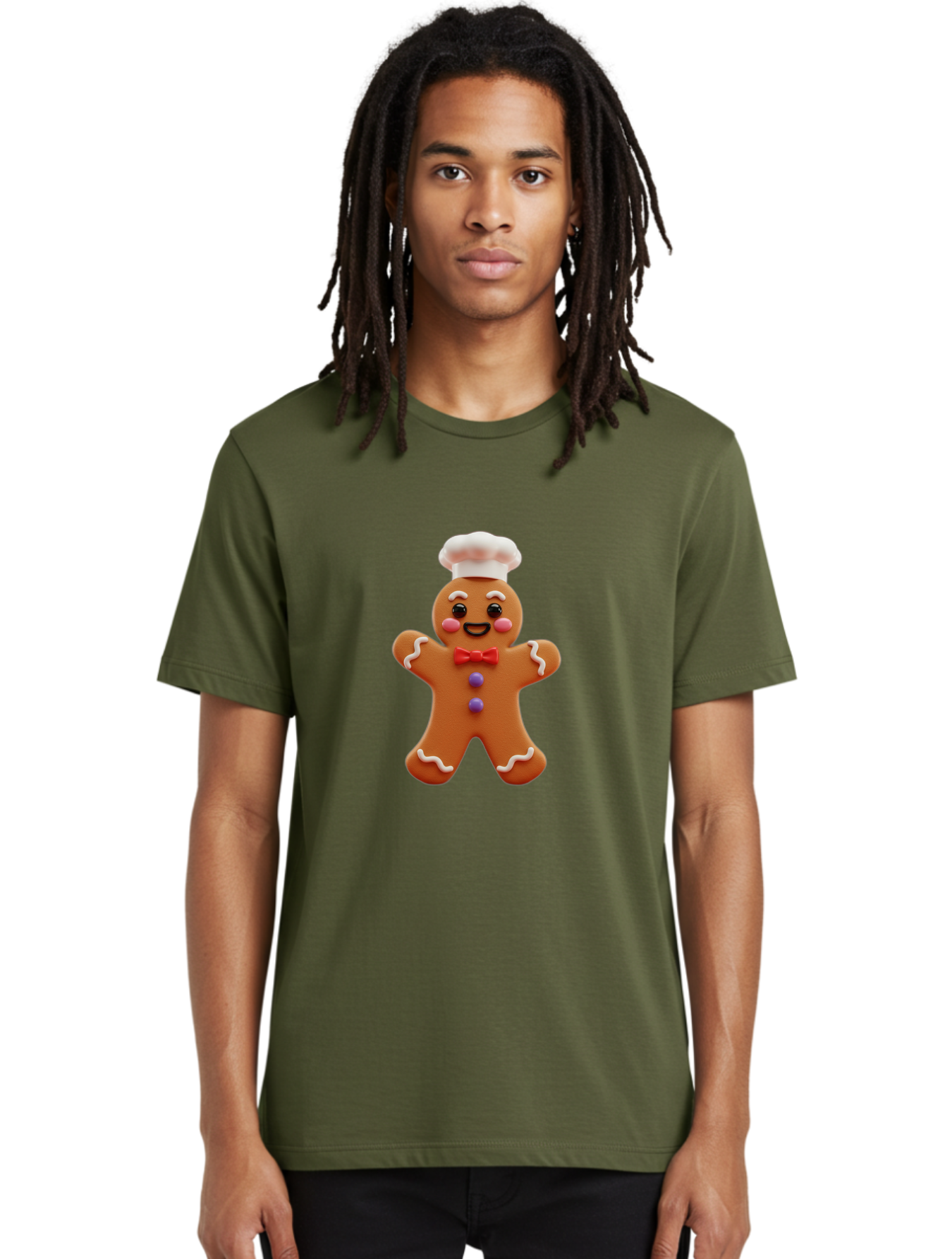Gingerbread-Man-2 Men'S Graphic Tee, 100% Cotton, Comfortable Casual Summer Wear, Machine Washable, Gingerbread Man, Holiday Treat, Baking Delight, Festive Dessert, Red Bow Tie, Chef'S Hat, Sweet Character, Christmas Cookie Bab950 25
