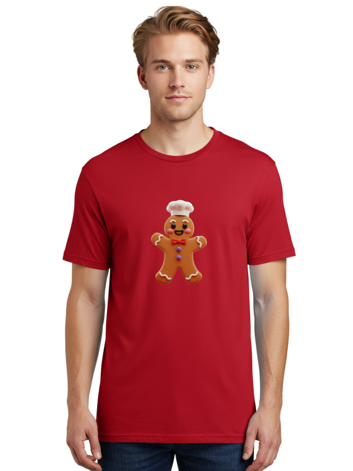 Gingerbread-Man-2 Men'S Graphic Tee, 100% Cotton, Comfortable Casual Summer Wear, Machine Washable, Gingerbread Man, Holiday Treat, Baking Delight, Festive Dessert, Red Bow Tie, Chef'S Hat, Sweet Character, Christmas Cookie Bab950 17