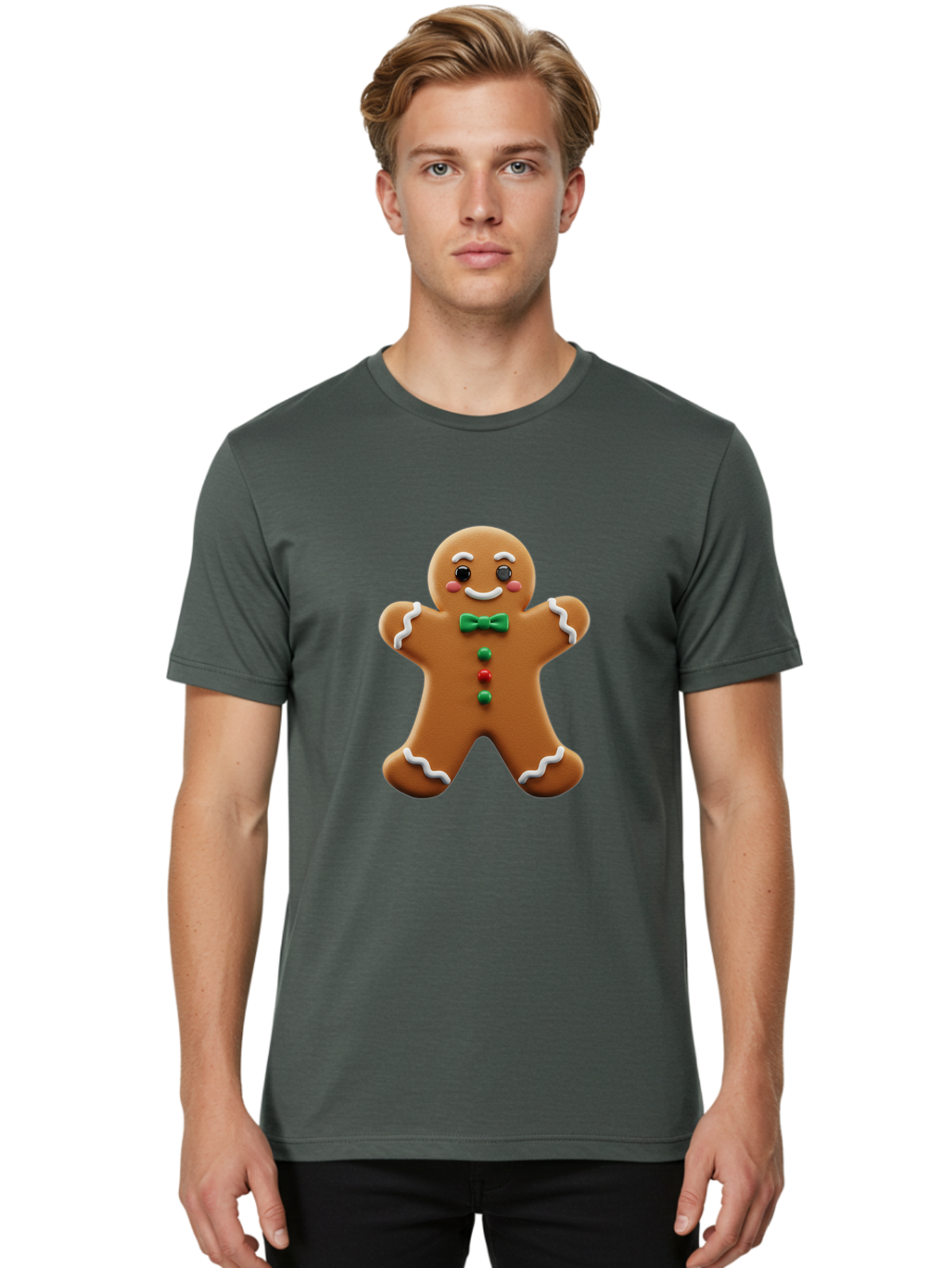 Gingerbread-Man-3 Men'S Graphic Tee, 100% Cotton, Comfortable Casual Summer Wear, Machine Washable, Gingerbread Man, Festive Treat, Christmas Cookie, Holiday Baking, Sugar Decoration, Icing Details, Animated Character, Cartoon Style, Bab951 21