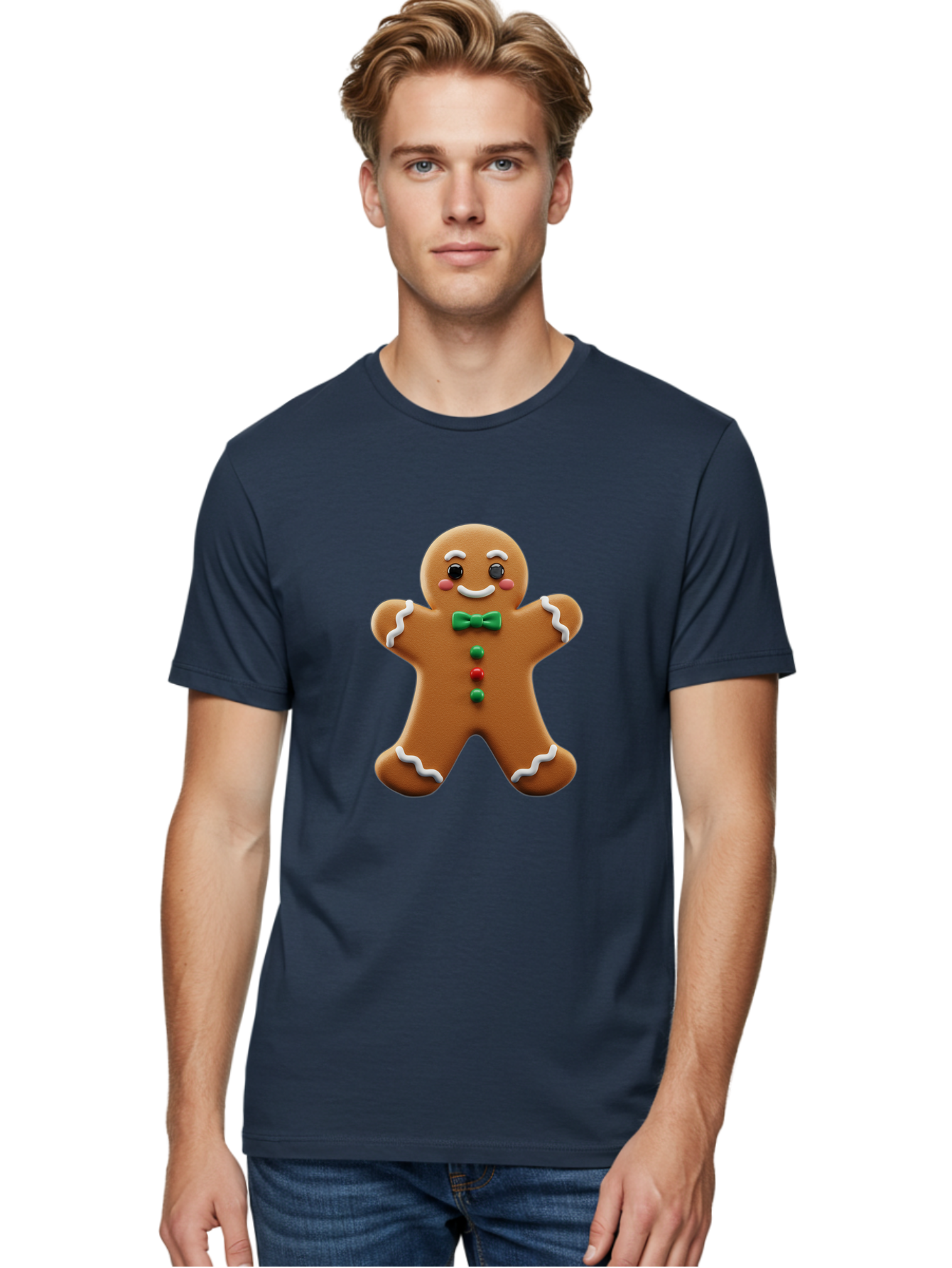 Gingerbread-Man-3 Men'S Graphic Tee, 100% Cotton, Comfortable Casual Summer Wear, Machine Washable, Gingerbread Man, Festive Treat, Christmas Cookie, Holiday Baking, Sugar Decoration, Icing Details, Animated Character, Cartoon Style, Bab951 16