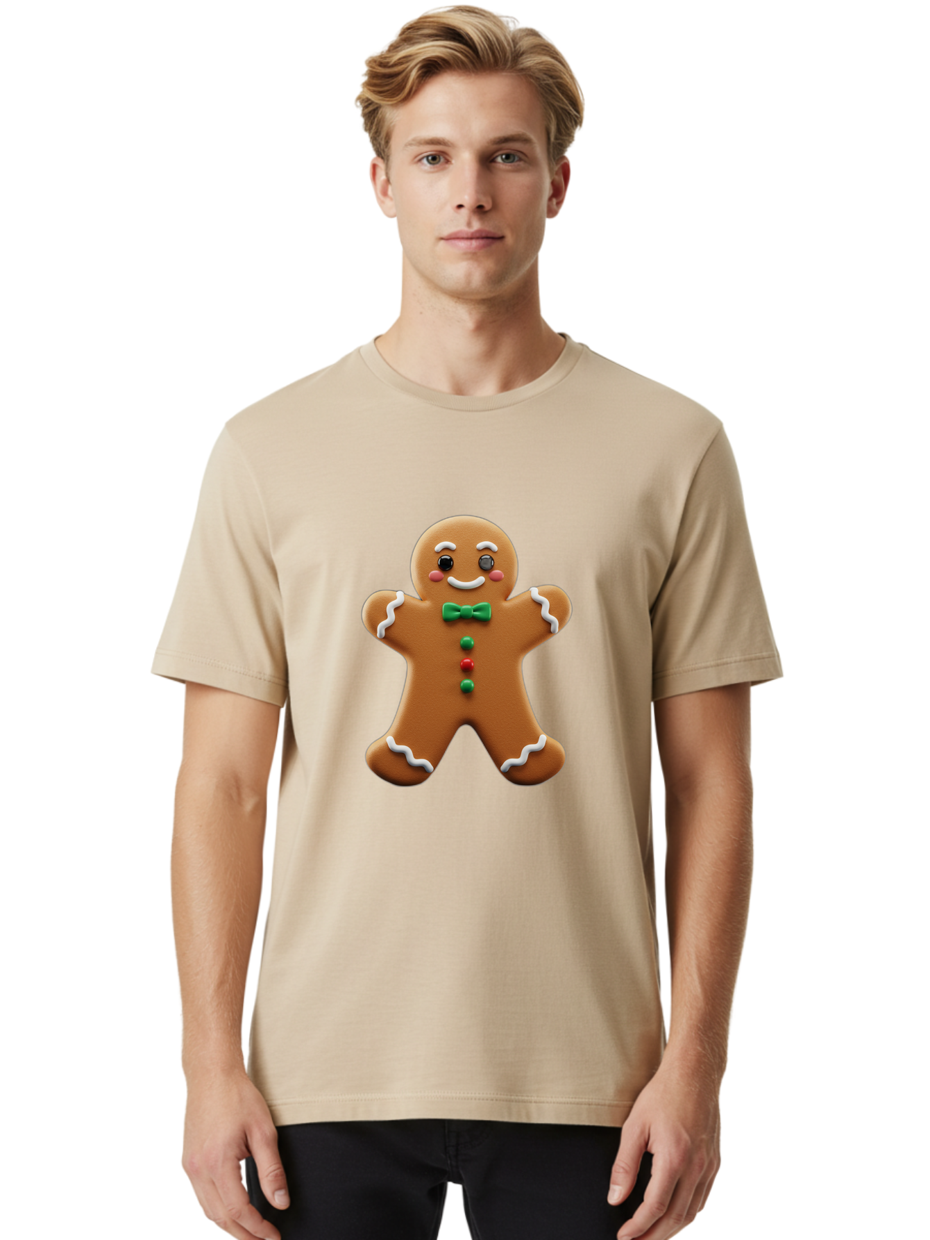 Gingerbread-Man-3 Men'S Graphic Tee, 100% Cotton, Comfortable Casual Summer Wear, Machine Washable, Gingerbread Man, Festive Treat, Christmas Cookie, Holiday Baking, Sugar Decoration, Icing Details, Animated Character, Cartoon Style, Bab951 25