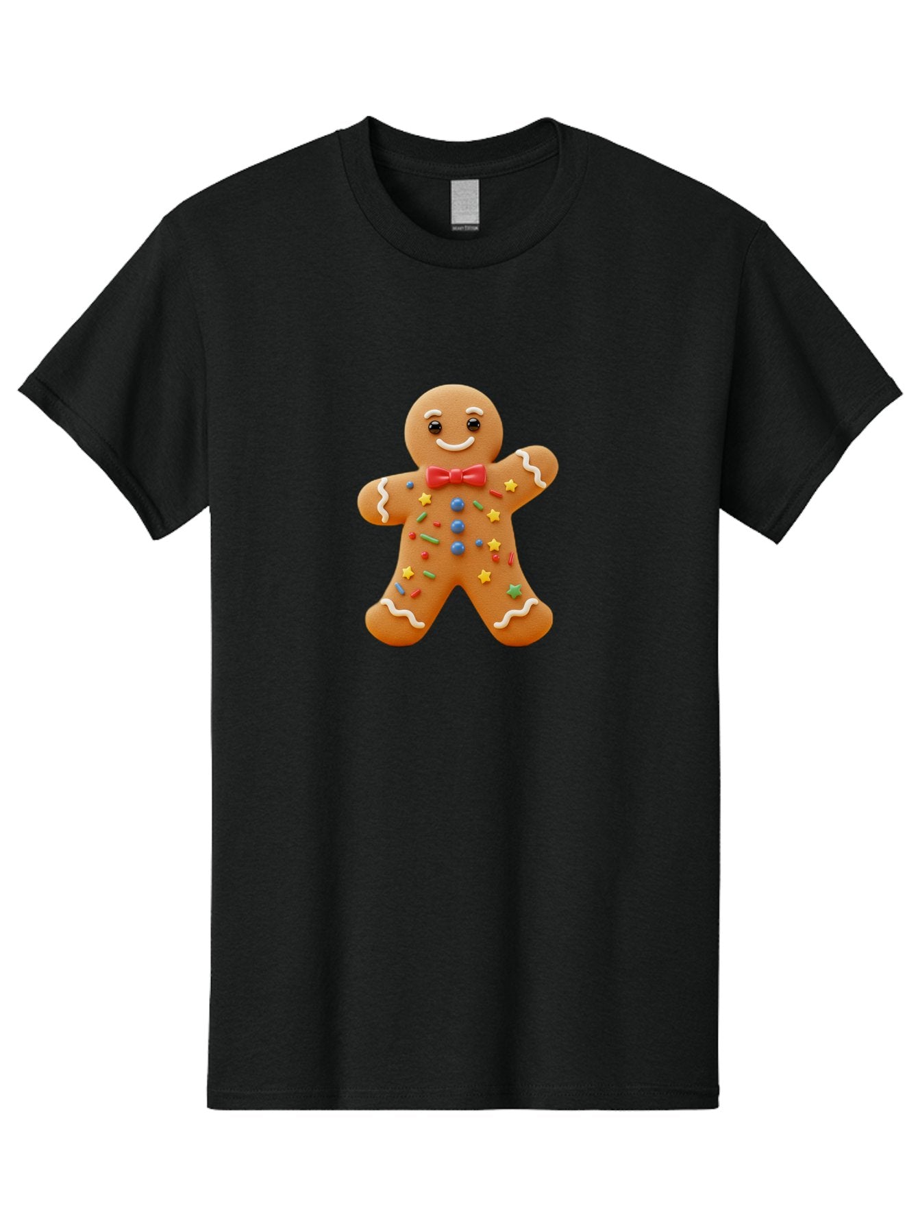 Gingerbread-Man-4 Men'S Graphic Tee, 100% Cotton, Comfortable Casual Summer Wear, Machine Washable, Gingerbread Man, Festive Treat, Holiday Cookie, Icing Decorations, Colorful Sprinkles, Red Bow Tie, Cartoon Character, Sweet Delight, Baking, Bab952 5
