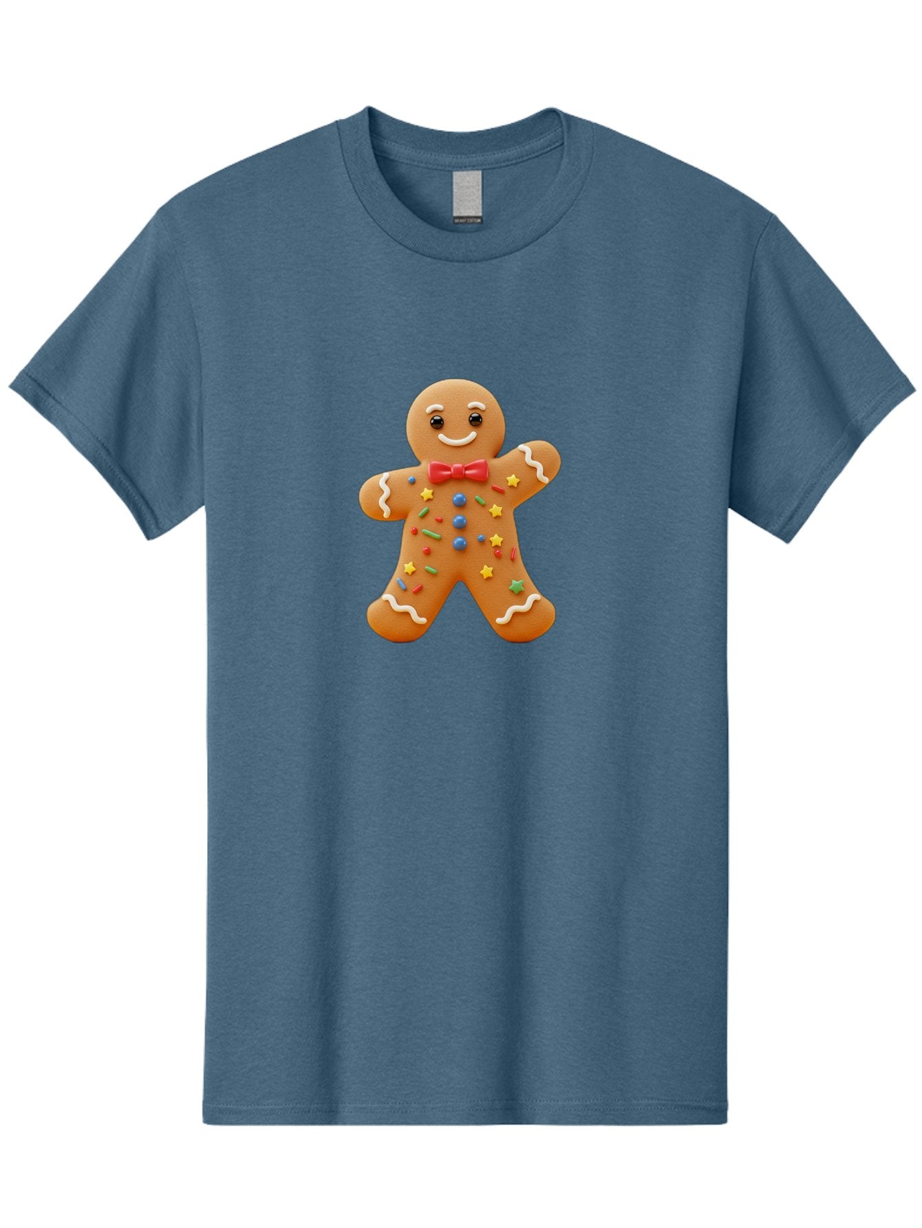 Gingerbread-Man-4 Men'S Graphic Tee, 100% Cotton, Comfortable Casual Summer Wear, Machine Washable, Gingerbread Man, Festive Treat, Holiday Cookie, Icing Decorations, Colorful Sprinkles, Red Bow Tie, Cartoon Character, Sweet Delight, Baking, Bab952
