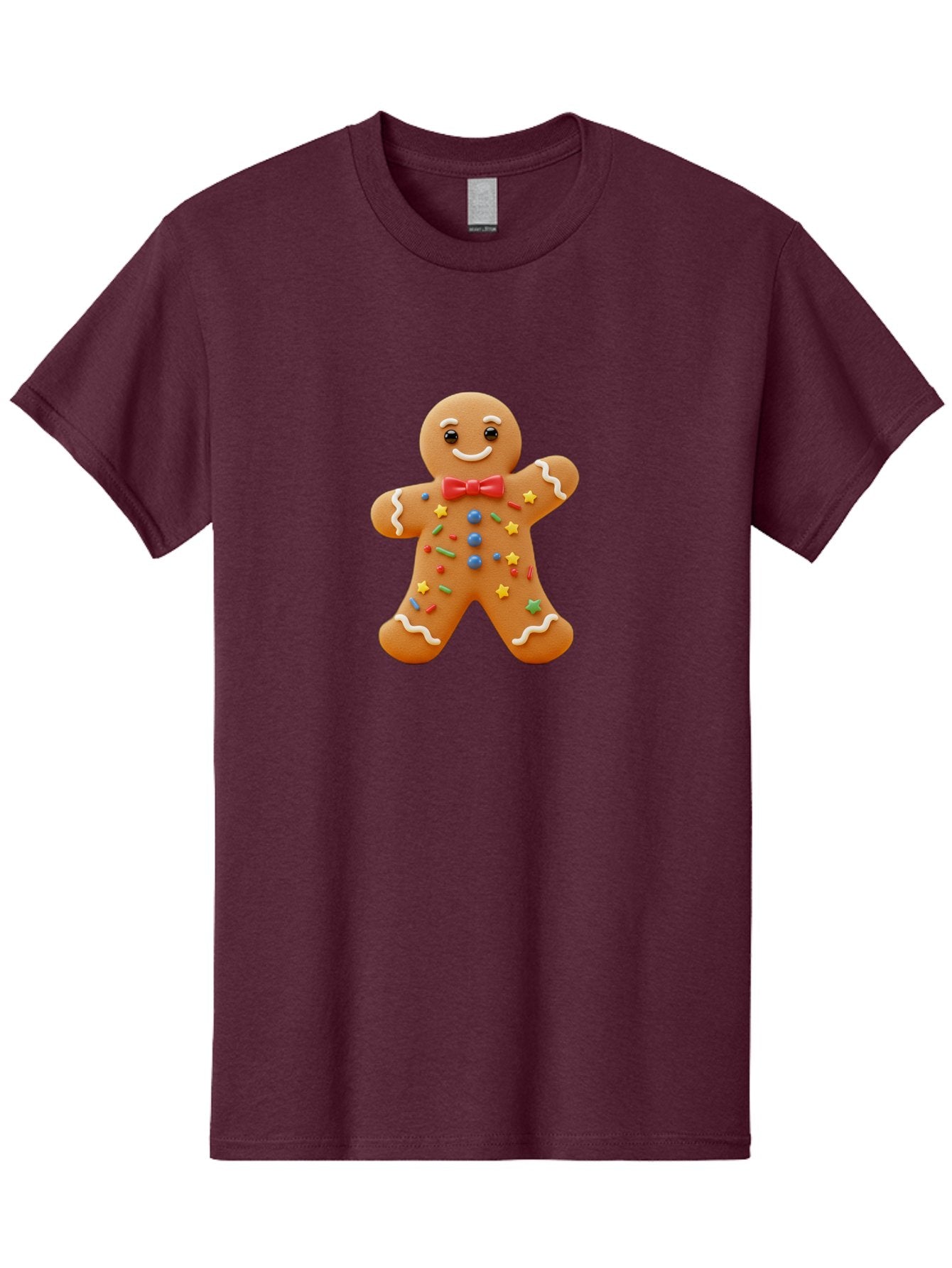 Gingerbread-Man-4 Men'S Graphic Tee, 100% Cotton, Comfortable Casual Summer Wear, Machine Washable, Gingerbread Man, Festive Treat, Holiday Cookie, Icing Decorations, Colorful Sprinkles, Red Bow Tie, Cartoon Character, Sweet Delight, Baking, Bab952