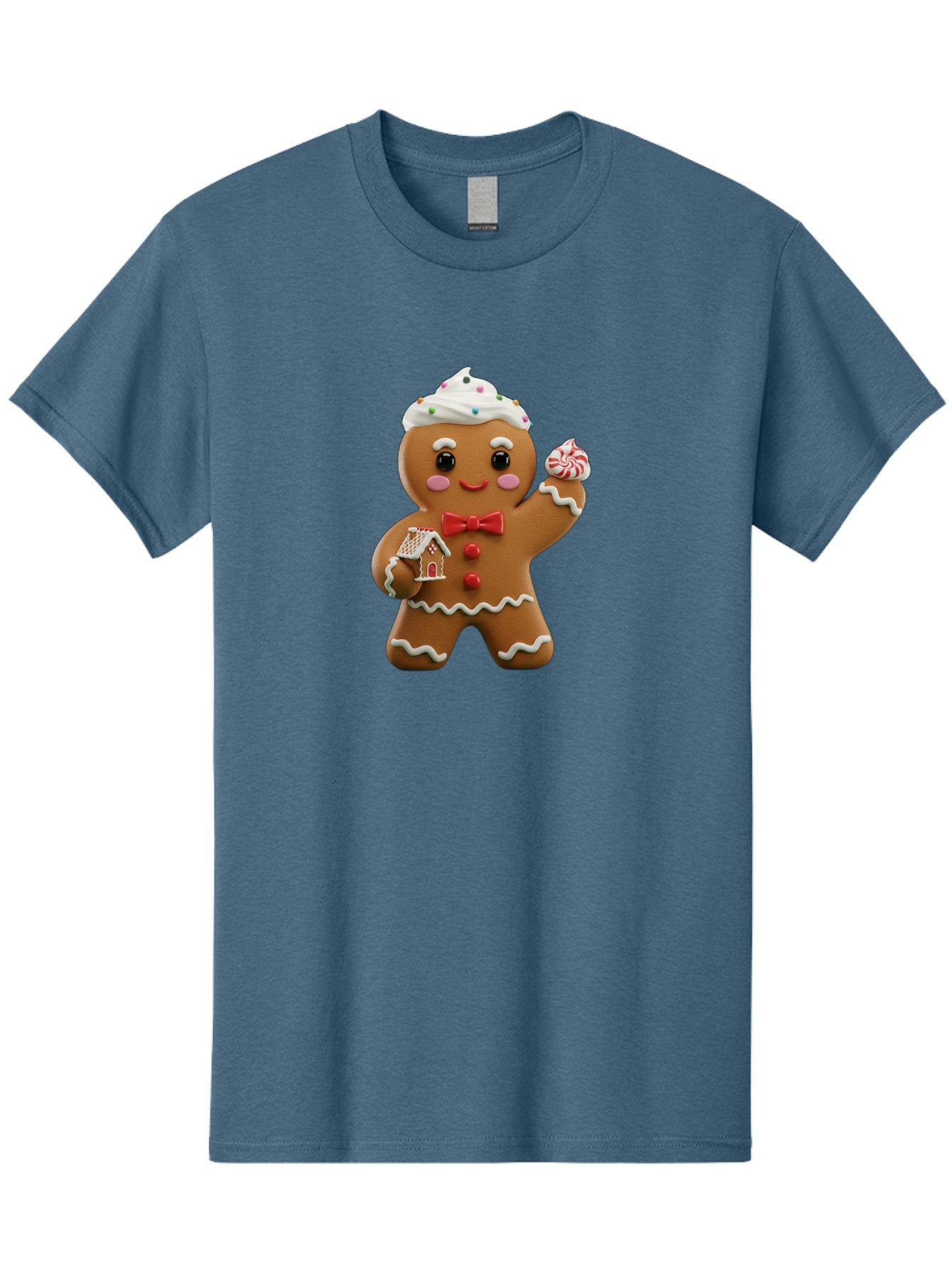 Gingerbread-Man-5 Men'S Graphic Tee, 100% Cotton, Comfortable Casual Summer Wear, Machine Washable, Gingerbread Man, Holiday Treat, Festive Dessert, Candy Decorations, Icing Details, Red Bow Tie, Red Buttons, Gingerbread House, Candy Cane, Bab953 11