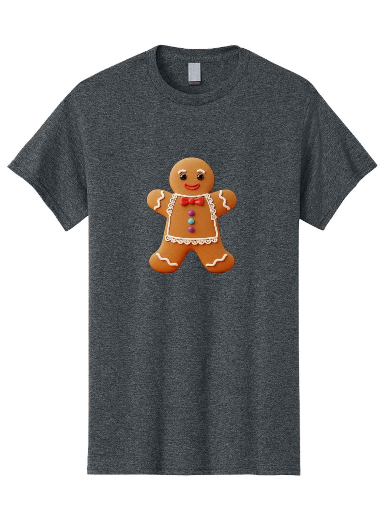 Gingerbread-Man-7 Men'S Graphic Tee, 100% Cotton, Comfortable Casual Summer Wear, Machine Washable, Gingerbread Man, Festive Holiday Treat, Sweet Cookie, Icing Details, Red Bow Tie, Colorful Candy Buttons, Cartoon Style, Whimsical Design, Bab955 13