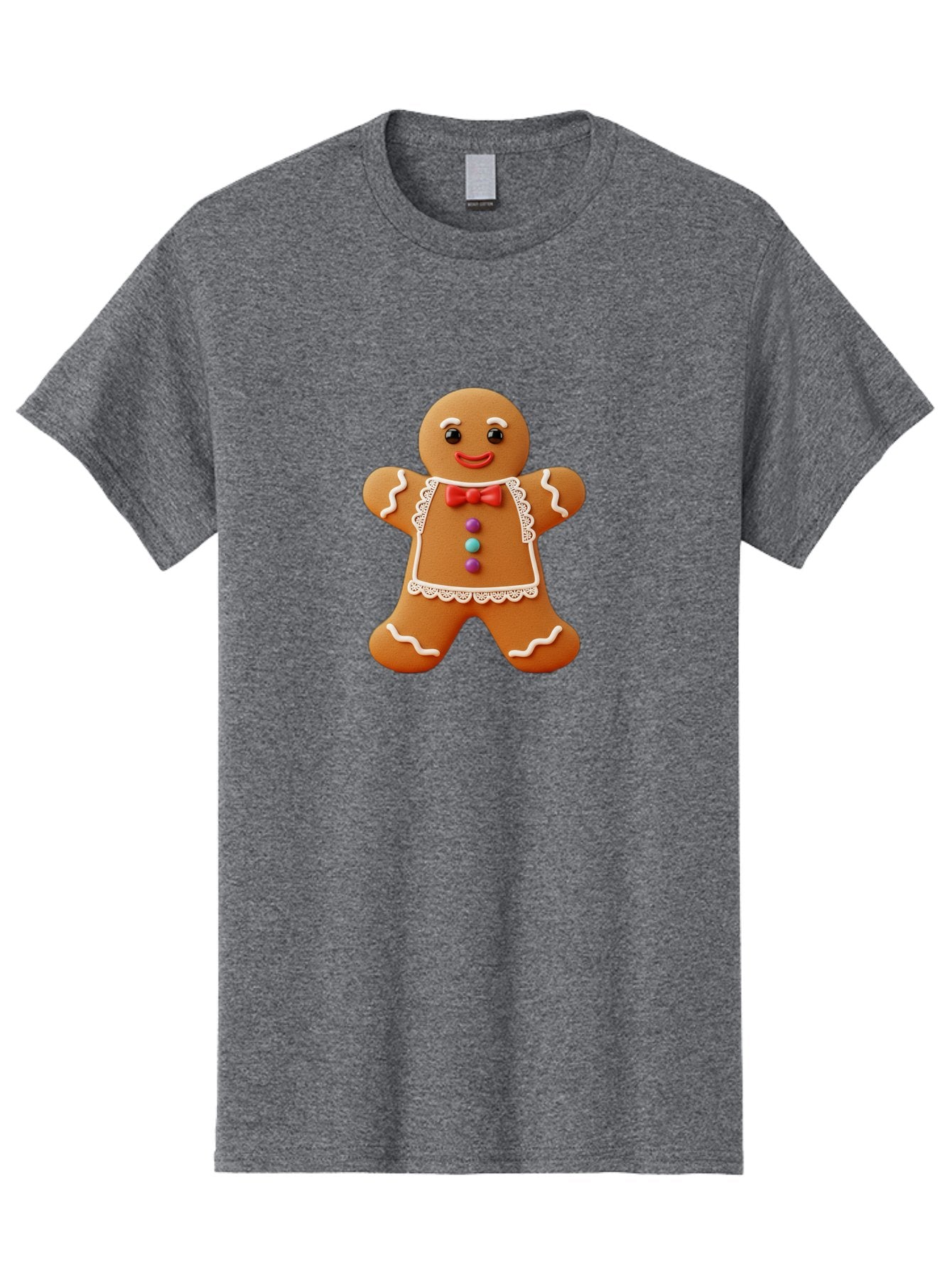 Gingerbread-Man-7 Men'S Graphic Tee, 100% Cotton, Comfortable Casual Summer Wear, Machine Washable, Gingerbread Man, Festive Holiday Treat, Sweet Cookie, Icing Details, Red Bow Tie, Colorful Candy Buttons, Cartoon Style, Whimsical Design, Bab955 3