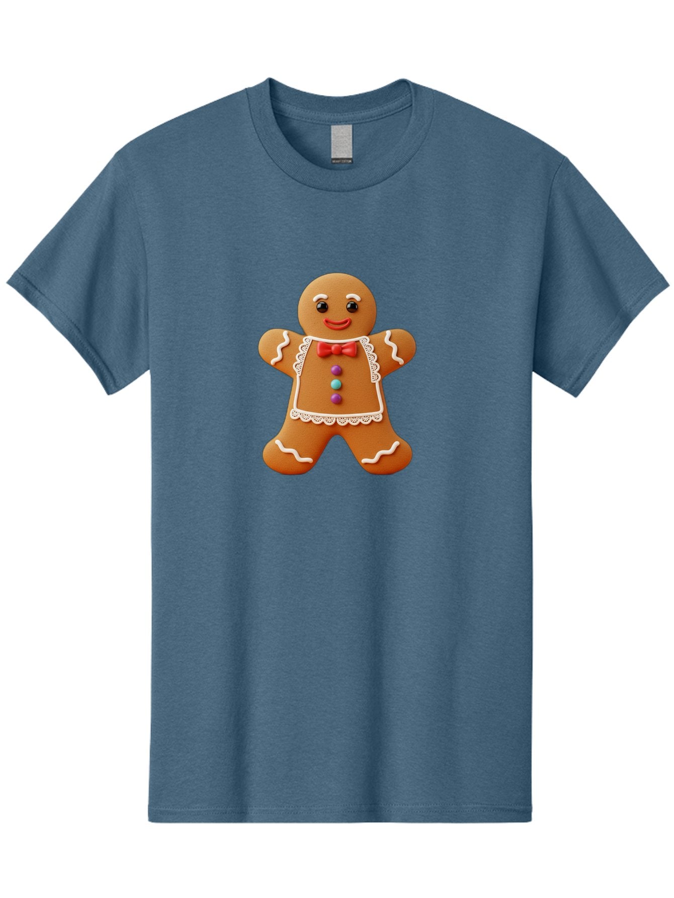 Gingerbread-Man-7 Men'S Graphic Tee, 100% Cotton, Comfortable Casual Summer Wear, Machine Washable, Gingerbread Man, Festive Holiday Treat, Sweet Cookie, Icing Details, Red Bow Tie, Colorful Candy Buttons, Cartoon Style, Whimsical Design, Bab955 12
