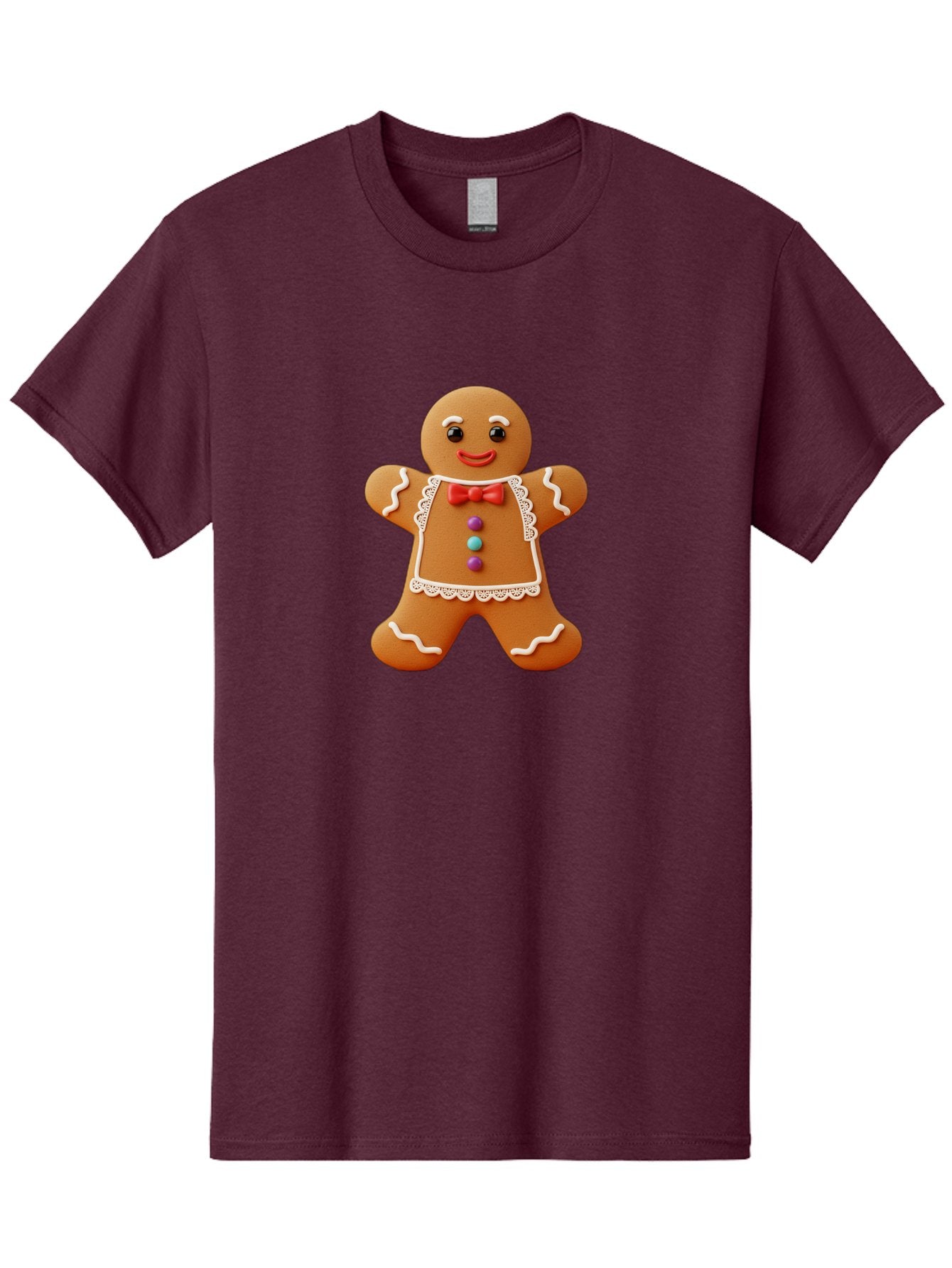 Gingerbread-Man-7 Men'S Graphic Tee, 100% Cotton, Comfortable Casual Summer Wear, Machine Washable, Gingerbread Man, Festive Holiday Treat, Sweet Cookie, Icing Details, Red Bow Tie, Colorful Candy Buttons, Cartoon Style, Whimsical Design, Bab955 7