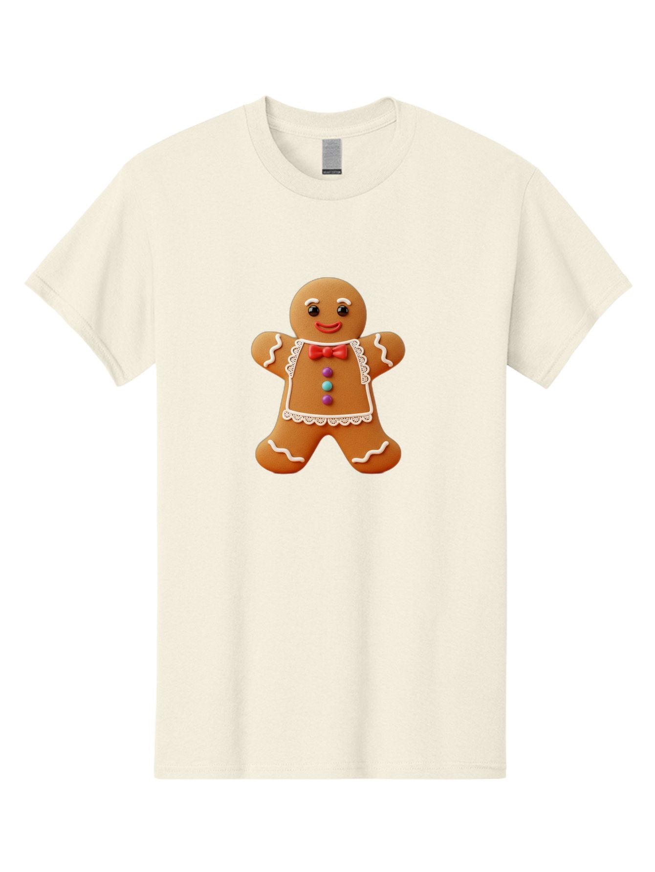 Gingerbread-Man-7 Men'S Graphic Tee, 100% Cotton, Comfortable Casual Summer Wear, Machine Washable, Gingerbread Man, Festive Holiday Treat, Sweet Cookie, Icing Details, Red Bow Tie, Colorful Candy Buttons, Cartoon Style, Whimsical Design, Bab955 6