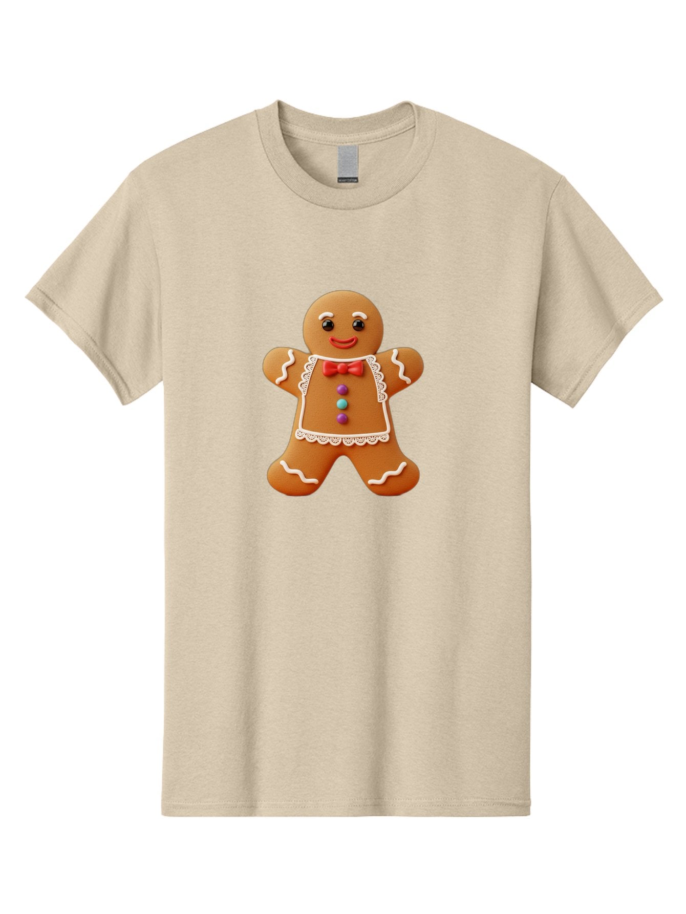 Gingerbread-Man-7 Men'S Graphic Tee, 100% Cotton, Comfortable Casual Summer Wear, Machine Washable, Gingerbread Man, Festive Holiday Treat, Sweet Cookie, Icing Details, Red Bow Tie, Colorful Candy Buttons, Cartoon Style, Whimsical Design, Bab955