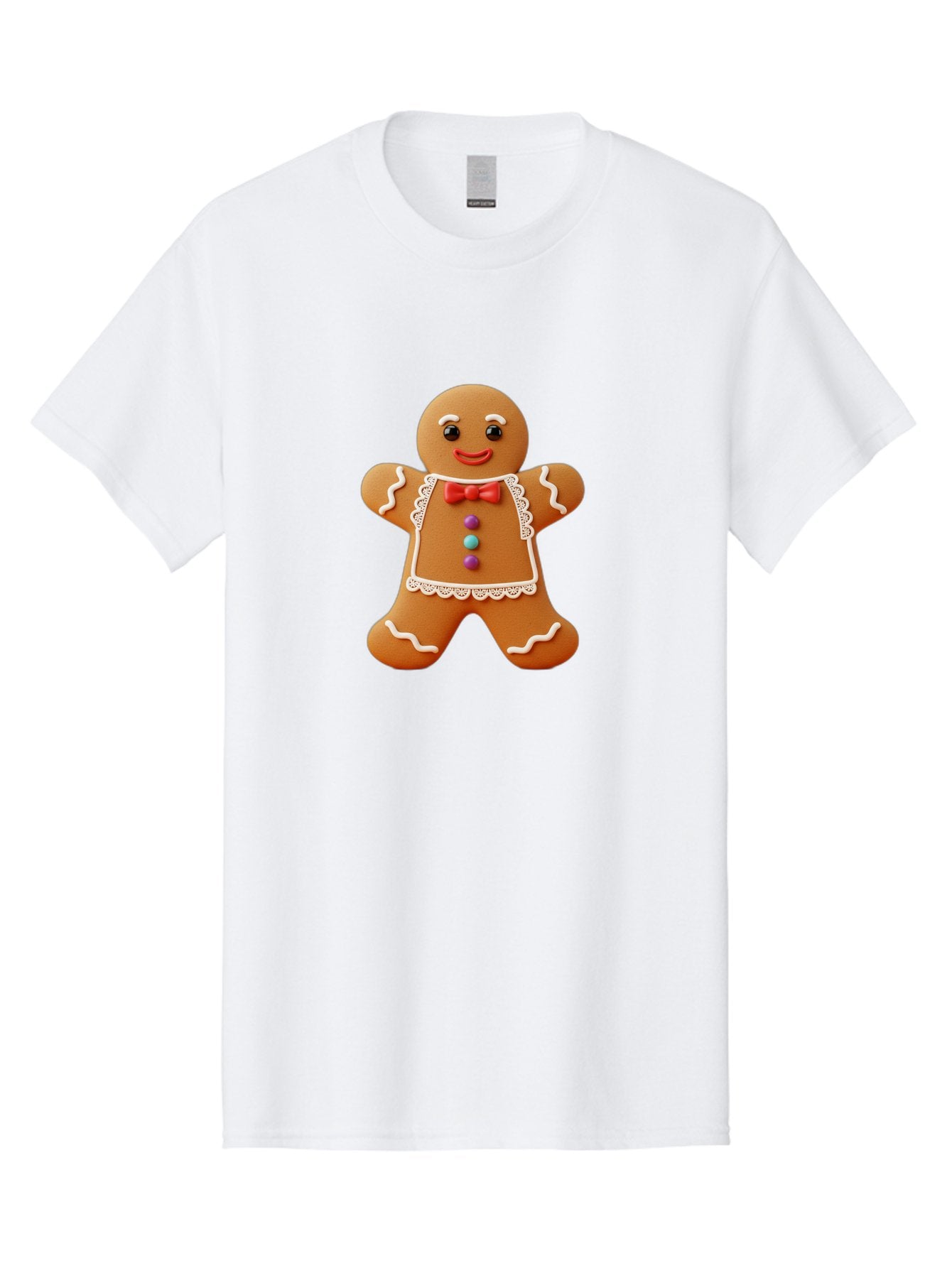 Gingerbread-Man-7 Men'S Graphic Tee, 100% Cotton, Comfortable Casual Summer Wear, Machine Washable, Gingerbread Man, Festive Holiday Treat, Sweet Cookie, Icing Details, Red Bow Tie, Colorful Candy Buttons, Cartoon Style, Whimsical Design, Bab955 10
