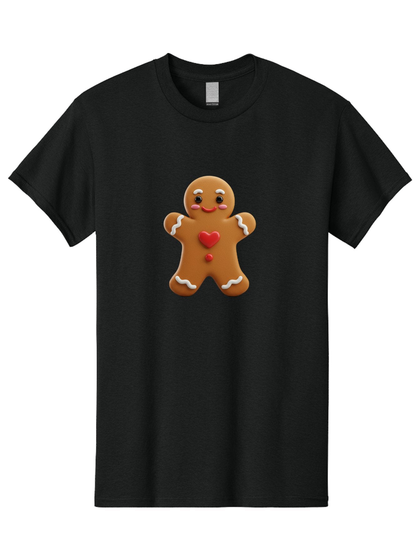 Gingerbread-Man-8 Men'S Graphic Tee, 100% Cotton, Comfortable Casual Summer Wear, Machine Washable, 3D Gingerbread Man, Festive Holiday Treat, Cartoon Character, White Icing Details, Red Heart Decoration, Sweet Indulgence, Christmas Cookie, Bab956 3