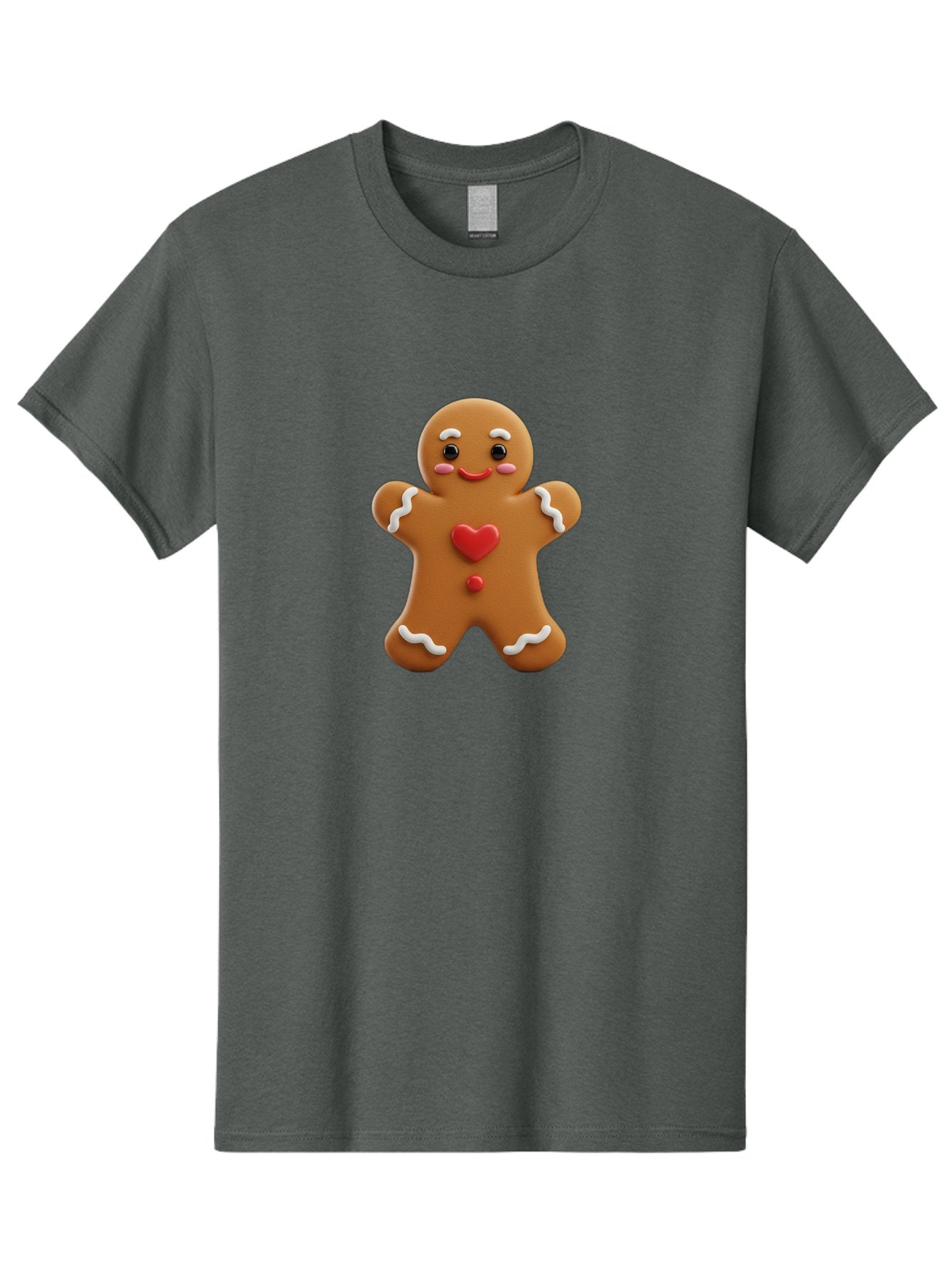 Gingerbread-Man-8 Men'S Graphic Tee, 100% Cotton, Comfortable Casual Summer Wear, Machine Washable, 3D Gingerbread Man, Festive Holiday Treat, Cartoon Character, White Icing Details, Red Heart Decoration, Sweet Indulgence, Christmas Cookie, Bab956