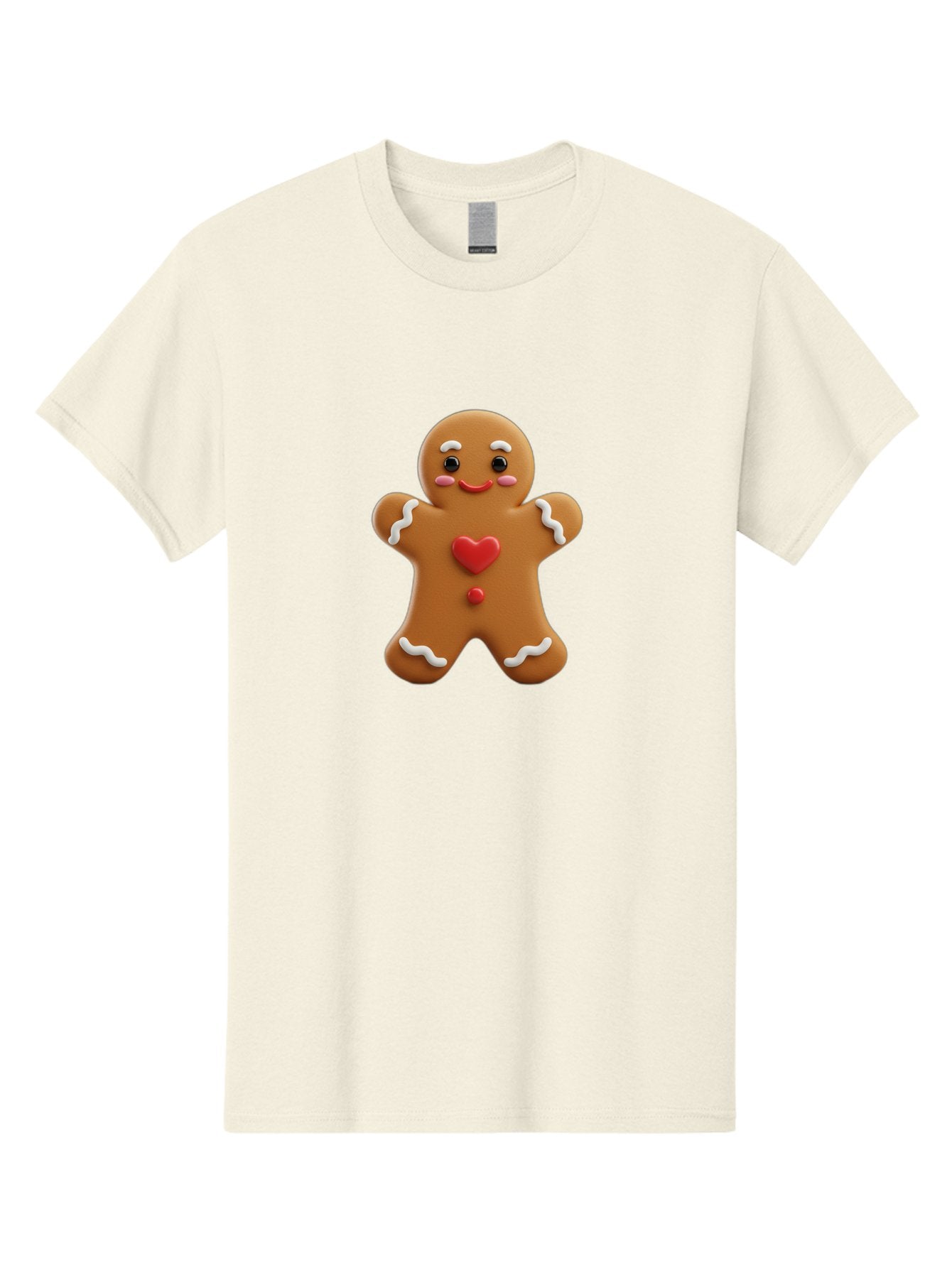 Gingerbread-Man-8 Men'S Graphic Tee, 100% Cotton, Comfortable Casual Summer Wear, Machine Washable, 3D Gingerbread Man, Festive Holiday Treat, Cartoon Character, White Icing Details, Red Heart Decoration, Sweet Indulgence, Christmas Cookie, Bab956