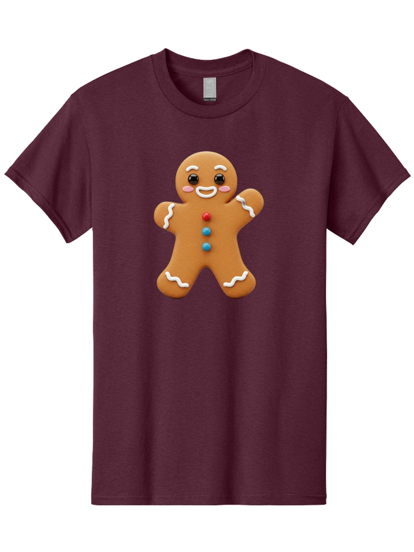 Gingerbread-Man Men'S Graphic Tee, 100% Cotton, Comfortable Casual Summer Wear, Machine Washable, Gingerbread Man, Sweet Treats, Holiday Baking, Cartoon Character, Friendly Face, White Icing, Colorful Buttons, Festive Decorations, Bab958
