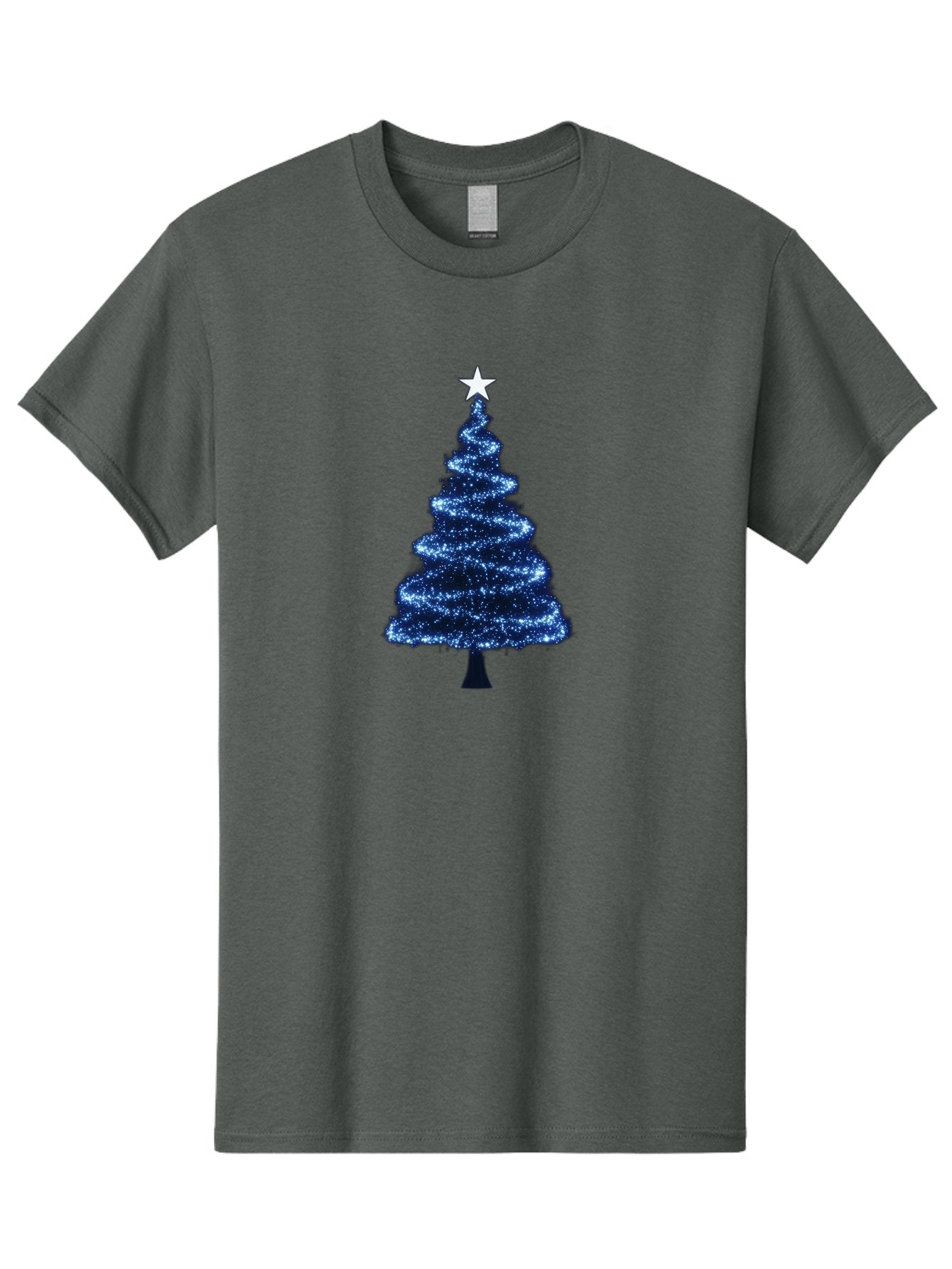 Glittering-Christmas-Tree Men'S Graphic Tee, 100% Cotton, Comfortable Casual Summer Wear, Machine Washable, Blue Christmas Tree, Dark Blue Decorations, Star On Top, Sparkling Lights, Festive Atmosphere, Holiday Season, Winter Wonderland, Bab962 6