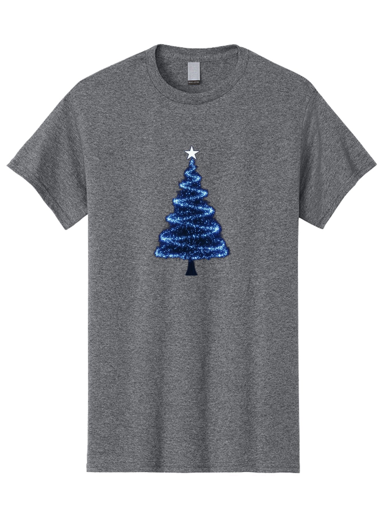 Glittering-Christmas-Tree Men'S Graphic Tee, 100% Cotton, Comfortable Casual Summer Wear, Machine Washable, Blue Christmas Tree, Dark Blue Decorations, Star On Top, Sparkling Lights, Festive Atmosphere, Holiday Season, Winter Wonderland, Bab962 10