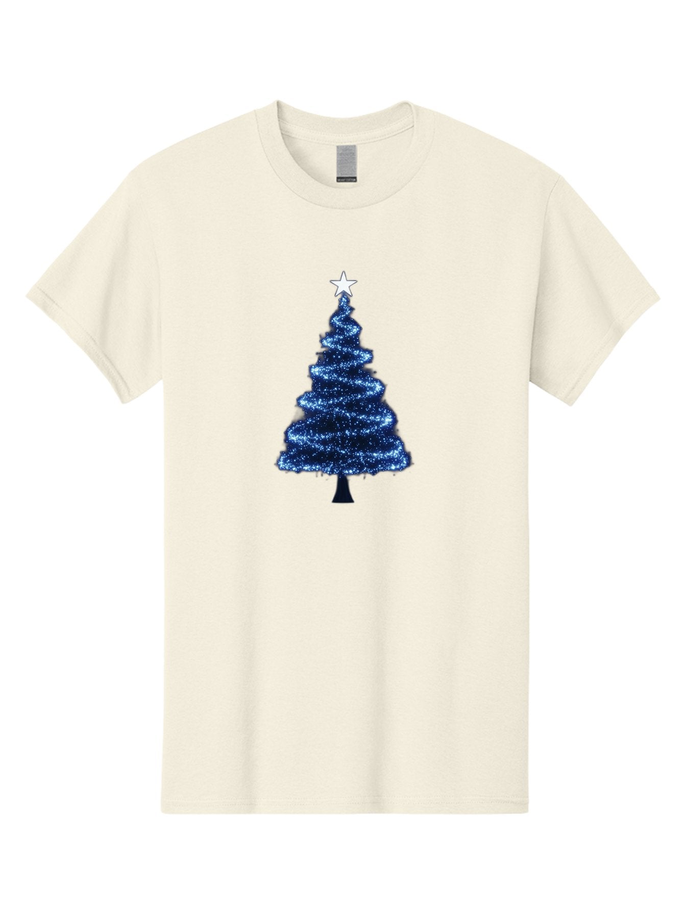 Glittering-Christmas-Tree Men'S Graphic Tee, 100% Cotton, Comfortable Casual Summer Wear, Machine Washable, Blue Christmas Tree, Dark Blue Decorations, Star On Top, Sparkling Lights, Festive Atmosphere, Holiday Season, Winter Wonderland, Bab962 11