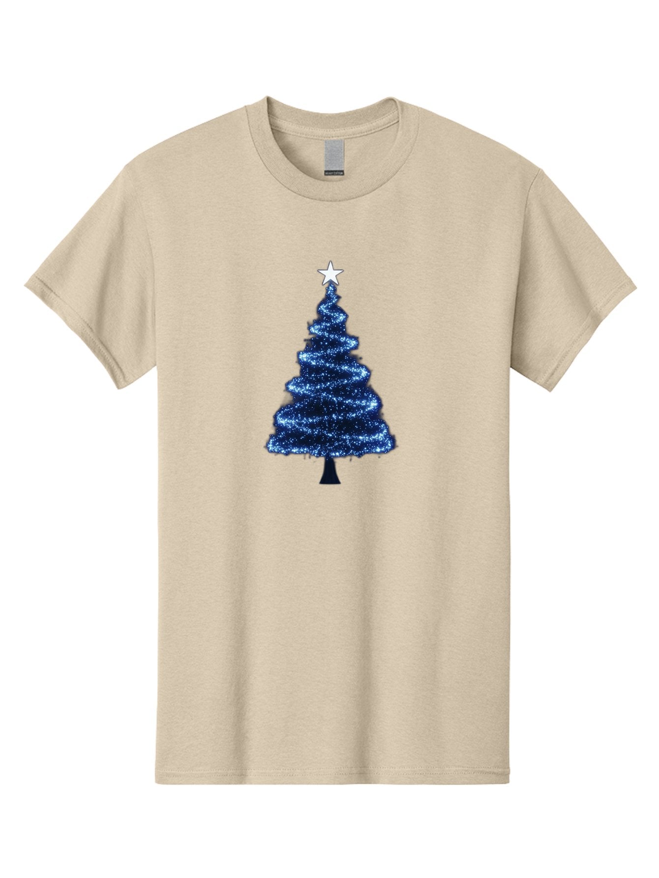 Glittering-Christmas-Tree Men'S Graphic Tee, 100% Cotton, Comfortable Casual Summer Wear, Machine Washable, Blue Christmas Tree, Dark Blue Decorations, Star On Top, Sparkling Lights, Festive Atmosphere, Holiday Season, Winter Wonderland, Bab962 7