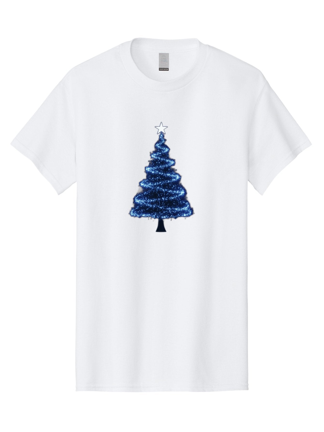 Glittering-Christmas-Tree Men'S Graphic Tee, 100% Cotton, Comfortable Casual Summer Wear, Machine Washable, Blue Christmas Tree, Dark Blue Decorations, Star On Top, Sparkling Lights, Festive Atmosphere, Holiday Season, Winter Wonderland, Bab962