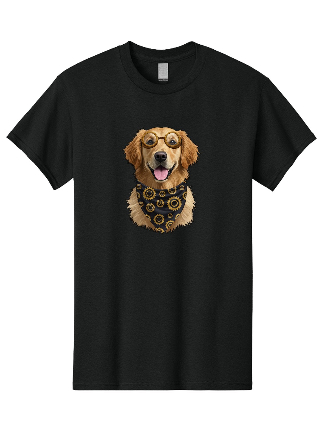 Goggles-Dog Men'S Graphic Tee, 100% Cotton, Comfortable Casual Summer Wear, Machine Washable, Steampunk Dog, Golden Retriever, Goggles, Bandana, Gears, Steampunk Style, Vintage, Eccentric, Quirky, Mechanical, Imaginative, Fantasy, Creative Bab963 5