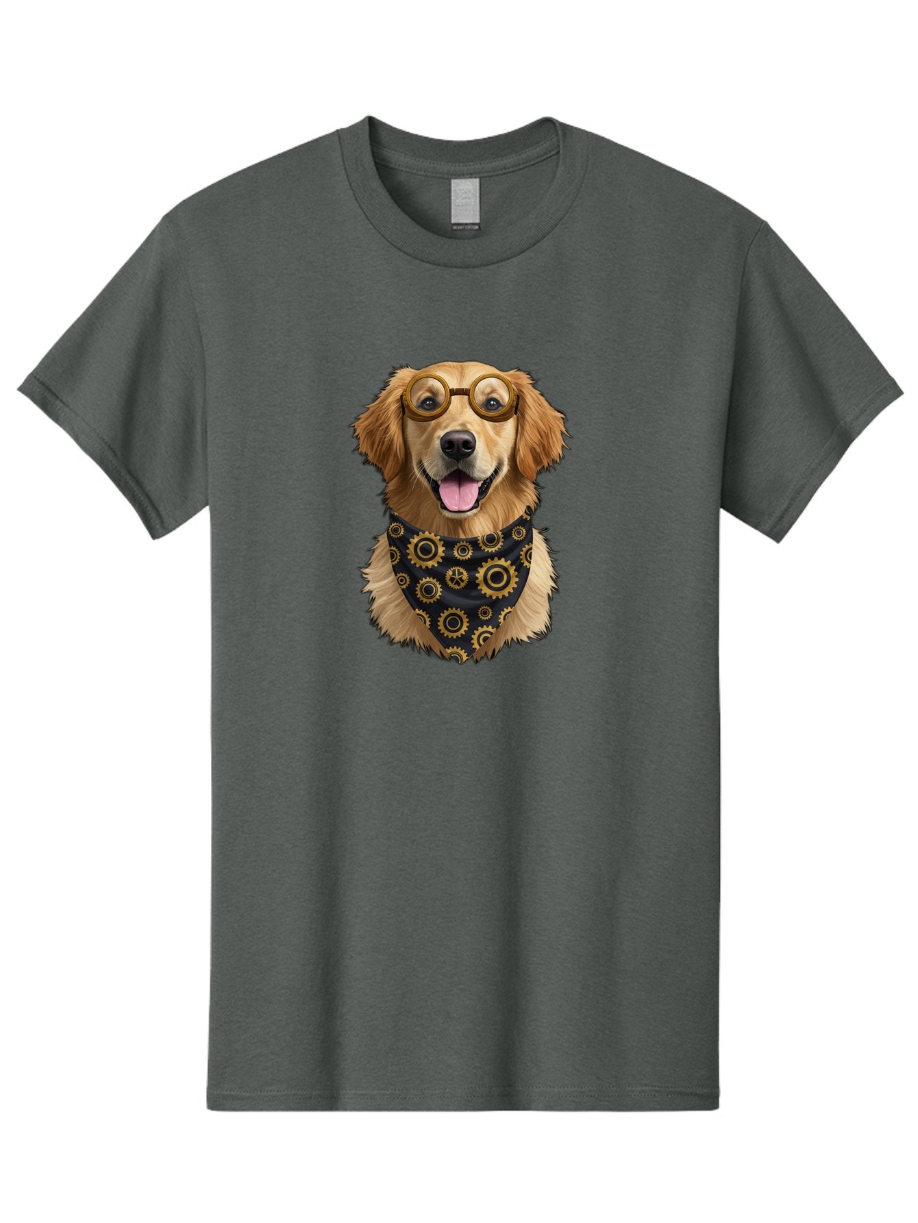 Goggles-Dog Men'S Graphic Tee, 100% Cotton, Comfortable Casual Summer Wear, Machine Washable, Steampunk Dog, Golden Retriever, Goggles, Bandana, Gears, Steampunk Style, Vintage, Eccentric, Quirky, Mechanical, Imaginative, Fantasy, Creative Bab963 9