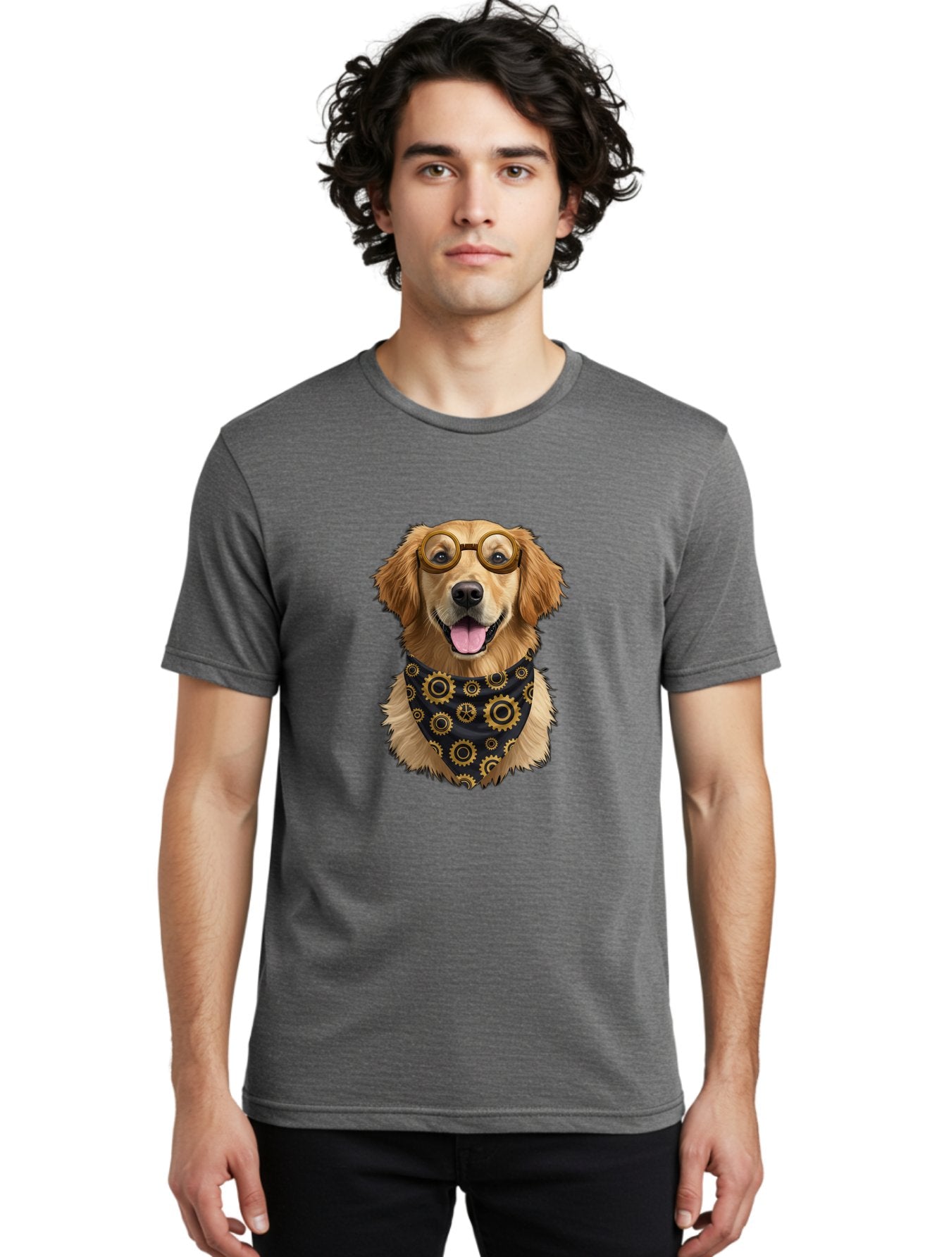 Goggles-Dog Men'S Graphic Tee, 100% Cotton, Comfortable Casual Summer Wear, Machine Washable, Steampunk Dog, Golden Retriever, Goggles, Bandana, Gears, Steampunk Style, Vintage, Eccentric, Quirky, Mechanical, Imaginative, Fantasy, Creative Bab963 28