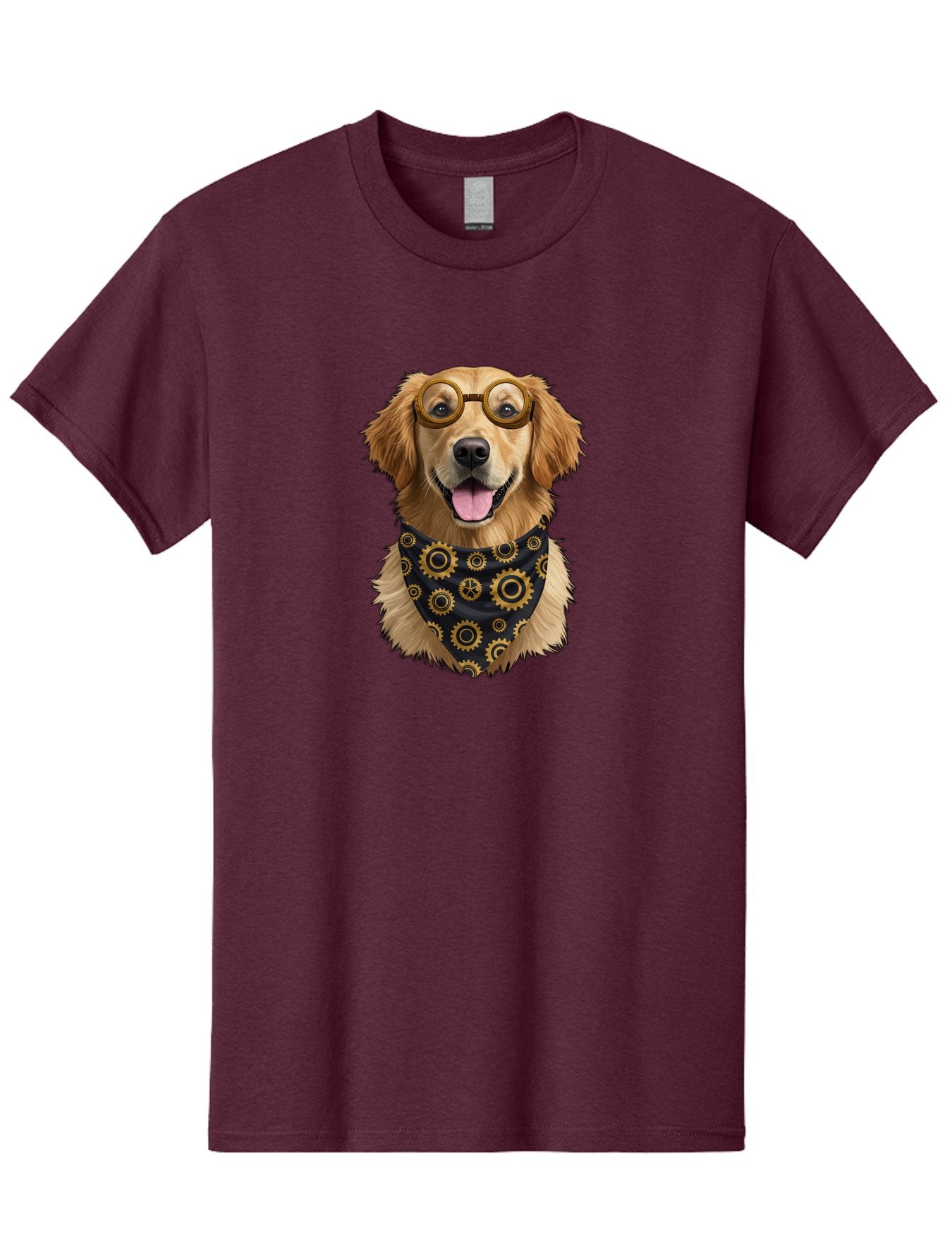Goggles-Dog Men'S Graphic Tee, 100% Cotton, Comfortable Casual Summer Wear, Machine Washable, Steampunk Dog, Golden Retriever, Goggles, Bandana, Gears, Steampunk Style, Vintage, Eccentric, Quirky, Mechanical, Imaginative, Fantasy, Creative Bab963 8