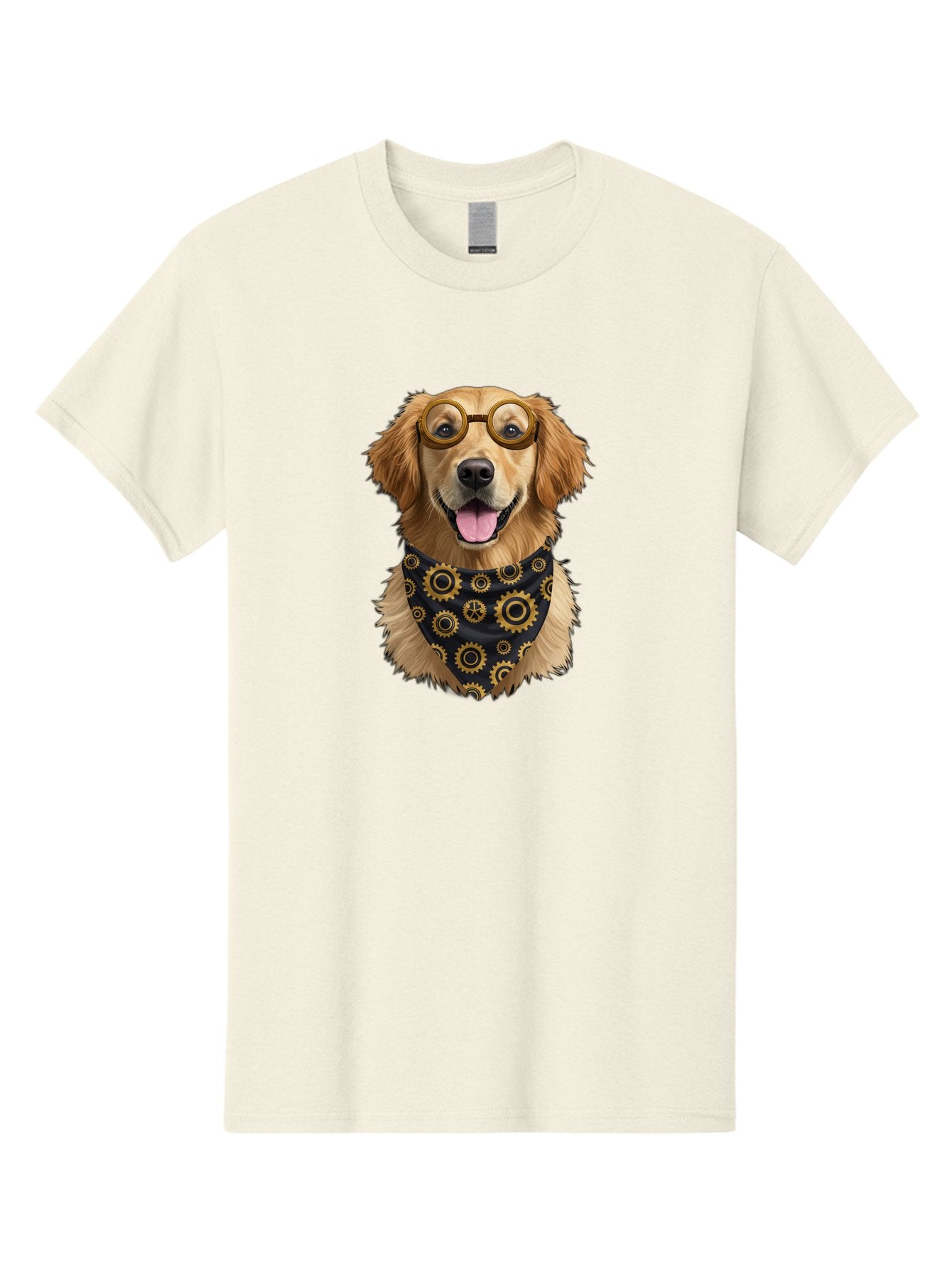 Goggles-Dog Men'S Graphic Tee, 100% Cotton, Comfortable Casual Summer Wear, Machine Washable, Steampunk Dog, Golden Retriever, Goggles, Bandana, Gears, Steampunk Style, Vintage, Eccentric, Quirky, Mechanical, Imaginative, Fantasy, Creative Bab963 7