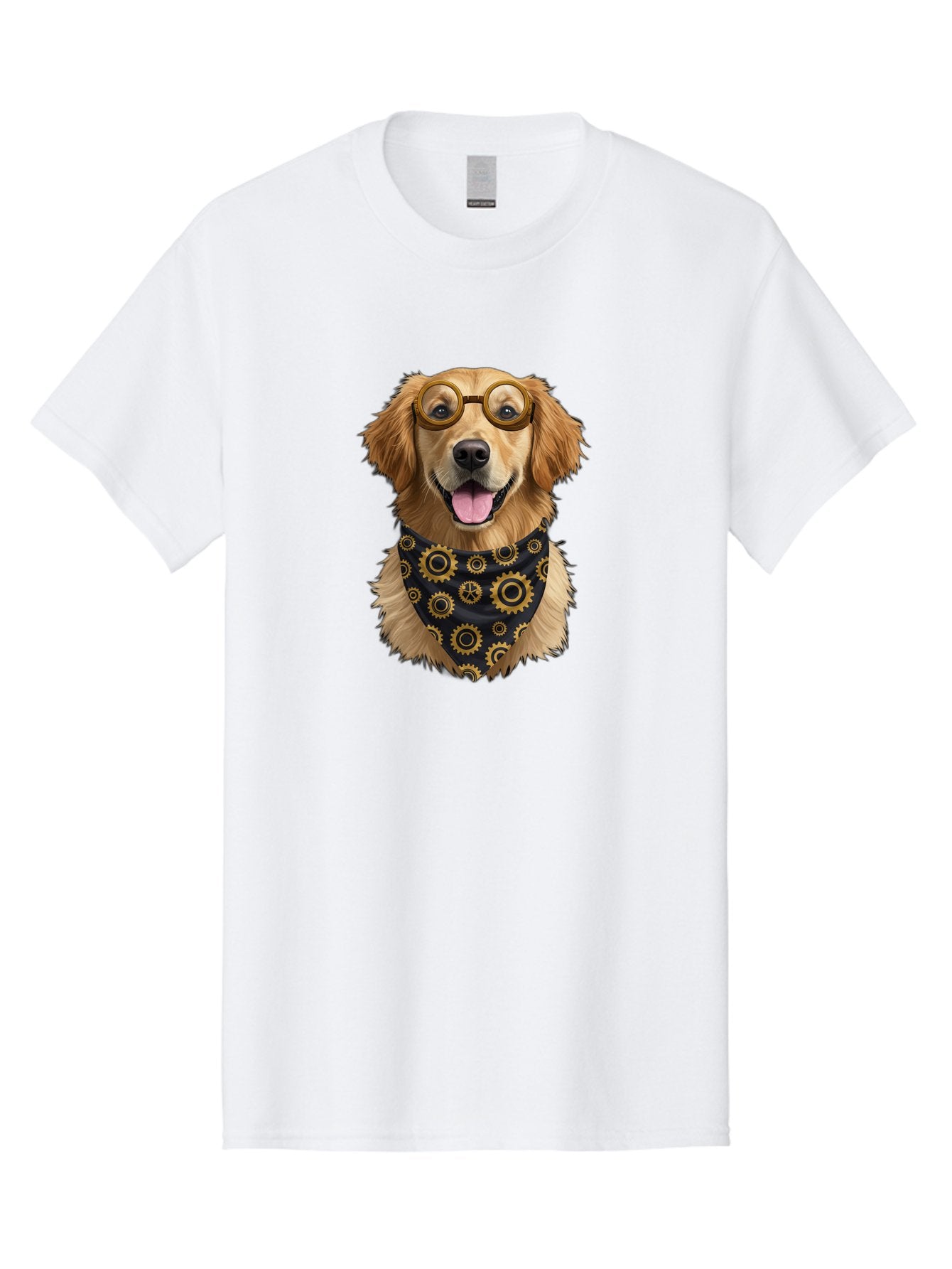 Goggles-Dog Men'S Graphic Tee, 100% Cotton, Comfortable Casual Summer Wear, Machine Washable, Steampunk Dog, Golden Retriever, Goggles, Bandana, Gears, Steampunk Style, Vintage, Eccentric, Quirky, Mechanical, Imaginative, Fantasy, Creative Bab963 6
