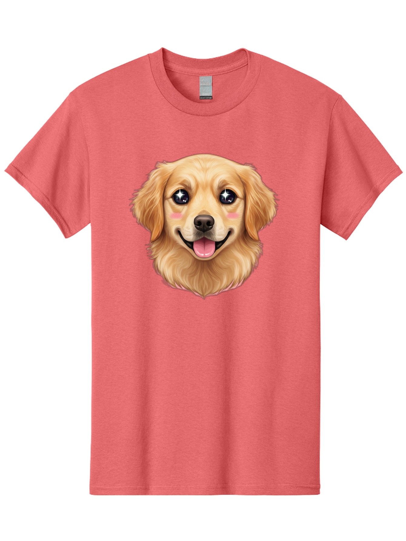 Golden-Dog-Head Men'S Graphic Tee, 100% Cotton, Comfortable Casual Summer Wear, Machine Washable, Cartoon Dog Face, Golden Retriever, Cute Dog, Dog Eyes, Sparkle Eyes, Happy Dog, Dog Smile, Playful Dog, Dog Illustration, Kawaii Dog, Bab964 5
