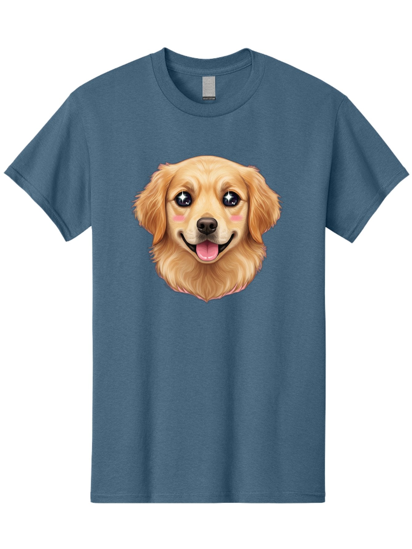 Golden-Dog-Head Men'S Graphic Tee, 100% Cotton, Comfortable Casual Summer Wear, Machine Washable, Cartoon Dog Face, Golden Retriever, Cute Dog, Dog Eyes, Sparkle Eyes, Happy Dog, Dog Smile, Playful Dog, Dog Illustration, Kawaii Dog, Bab964 15